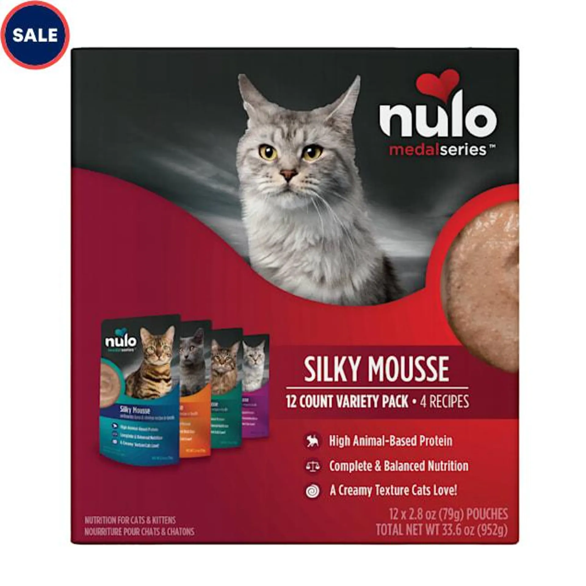 Nulo MedalSeries Silky Mousse Variety Pack Wet Cat Food, 2.8 oz., Count of 12