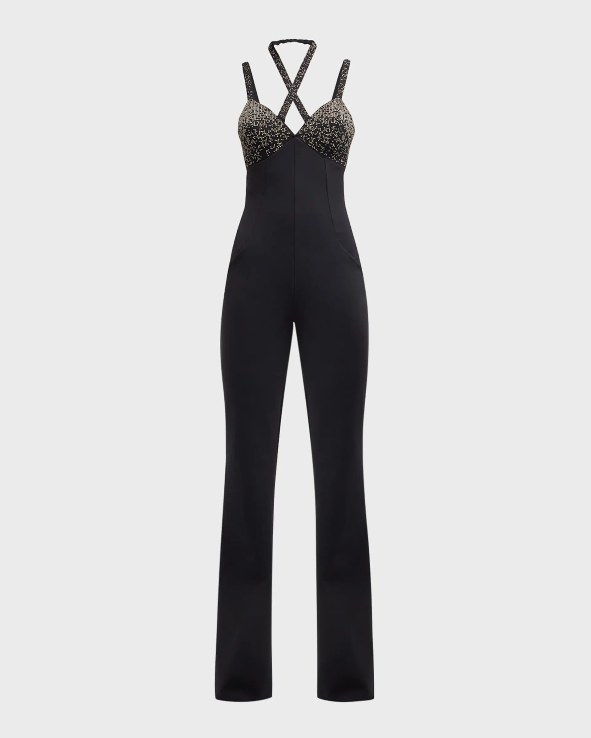 Beaded Strappy Flare-Leg Jumpsuit