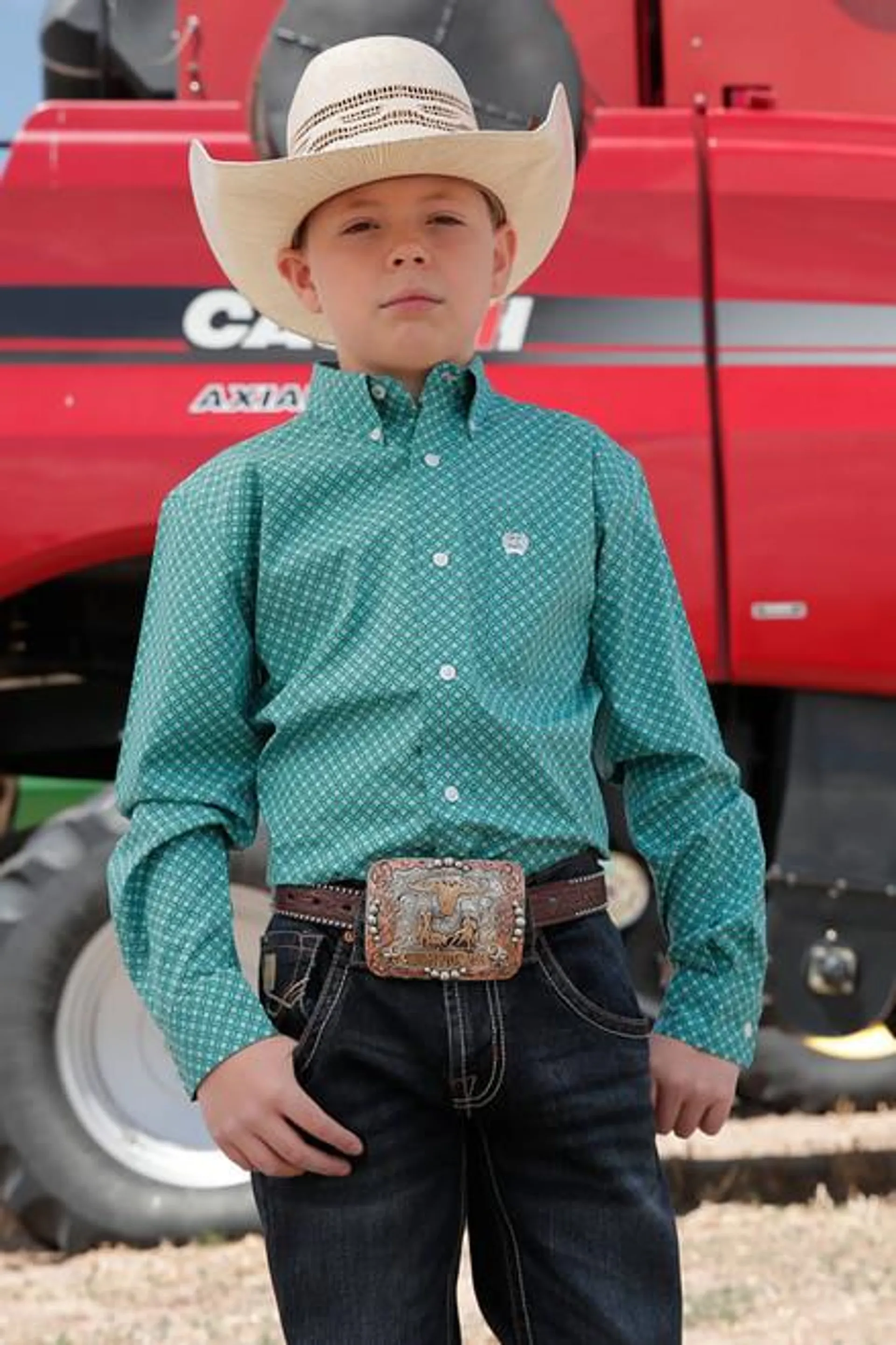 Cinch Boy's Turquoise Geometric Print Long Sleeved Western Button Up Shirt