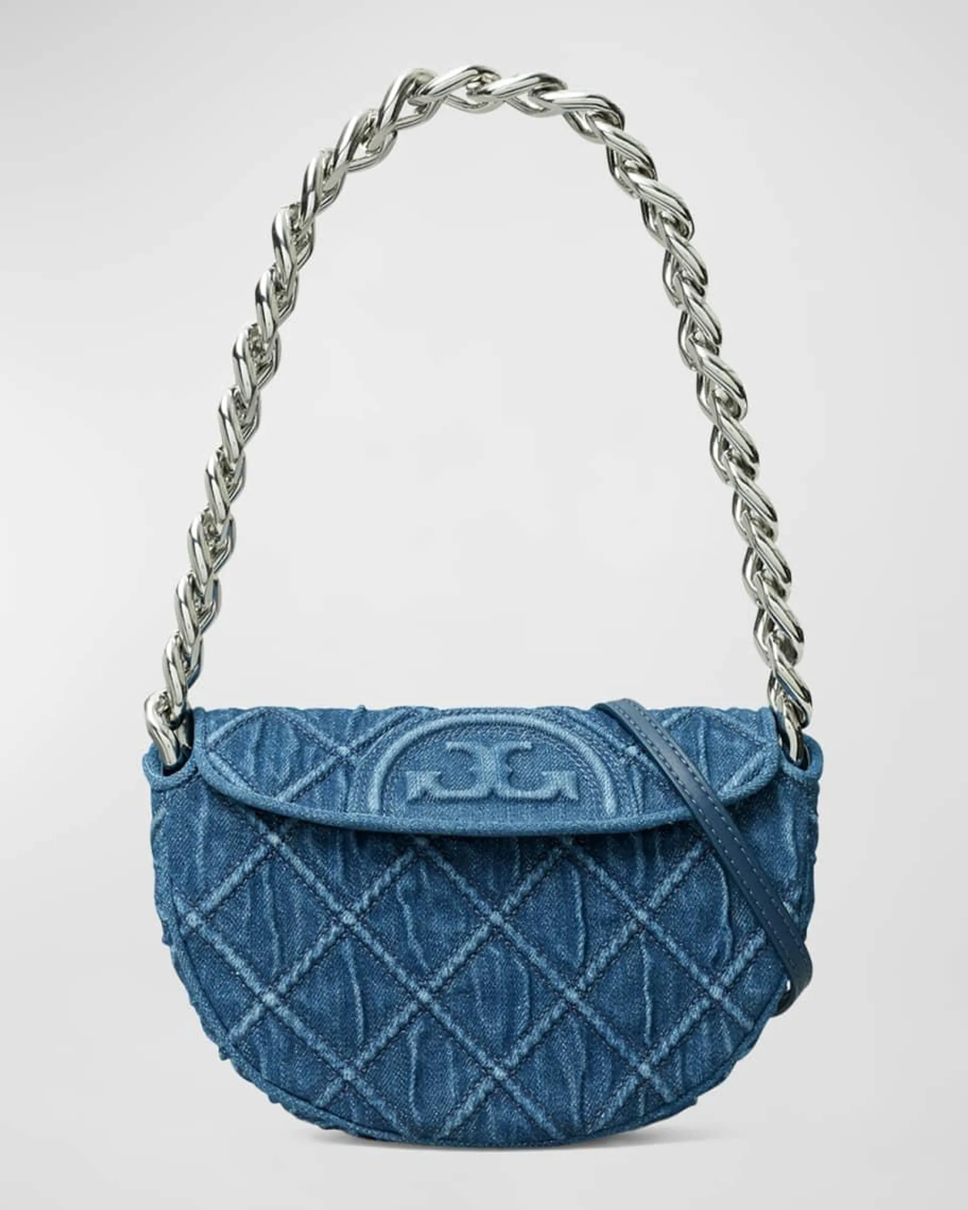 Fleming Mini Denim Crescent Shoulder Bag