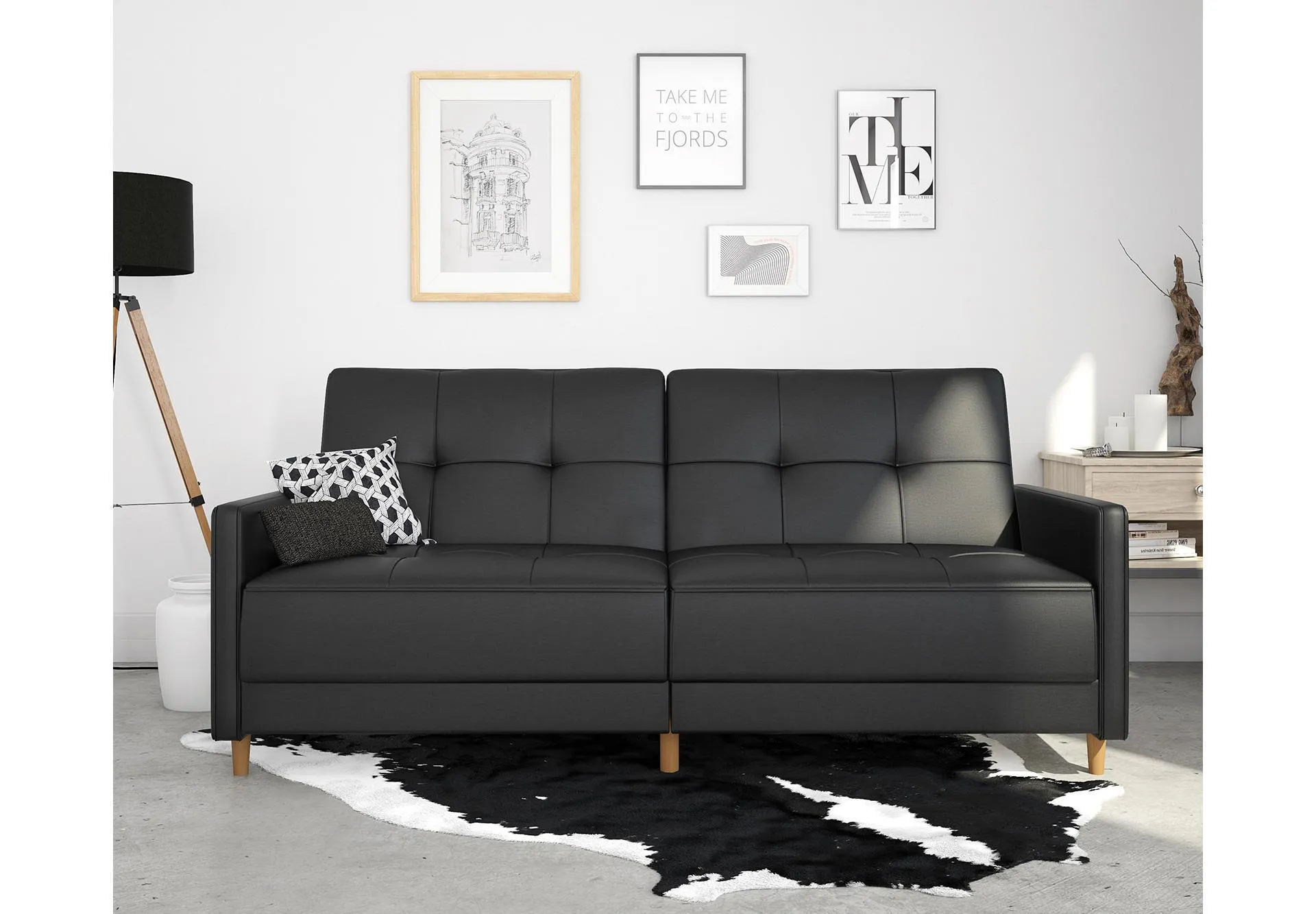 Avianna Black Faux Leather Coil Futon