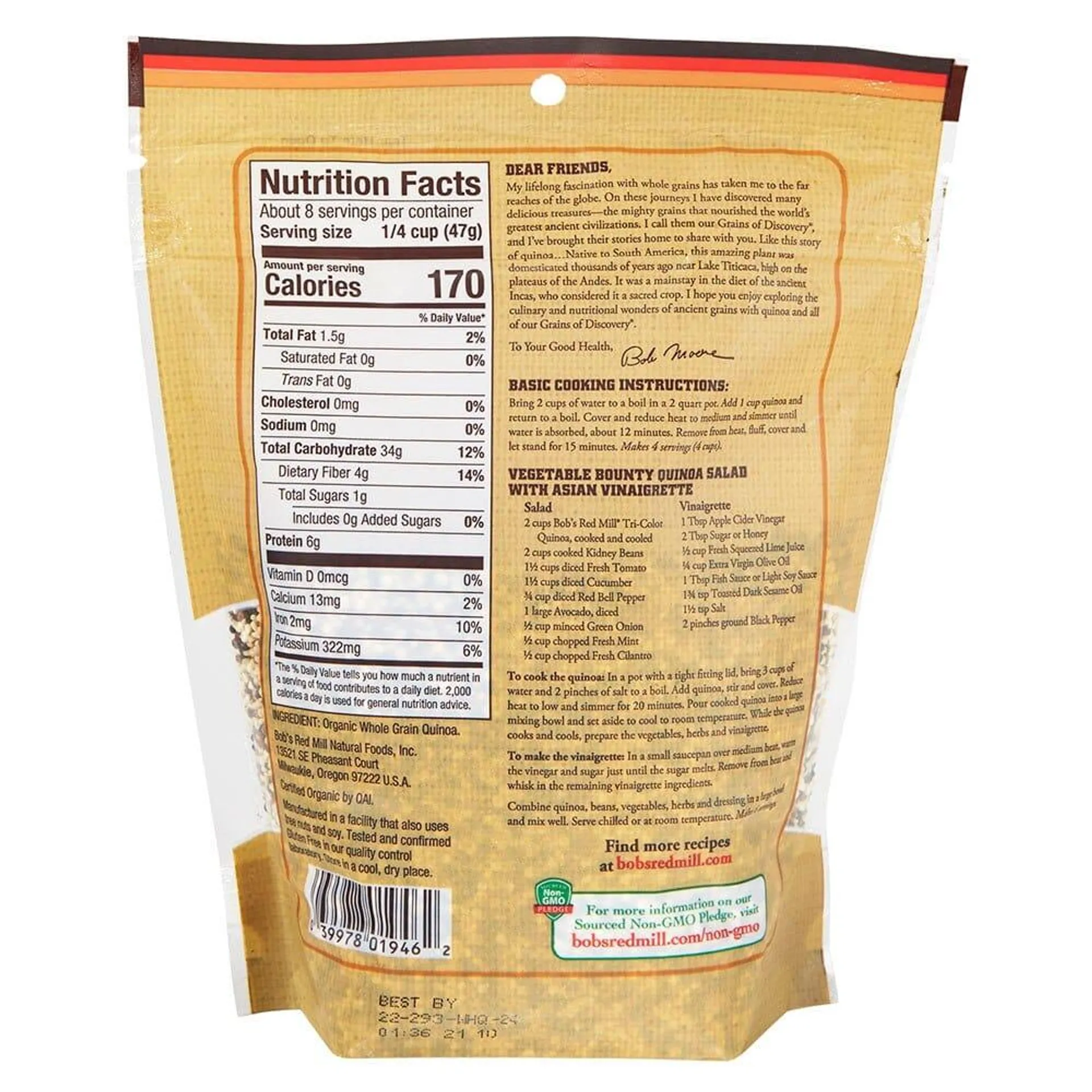 Bob’s Red Mill Organic Whole Grain Tri-Color Quinoa, 13 oz