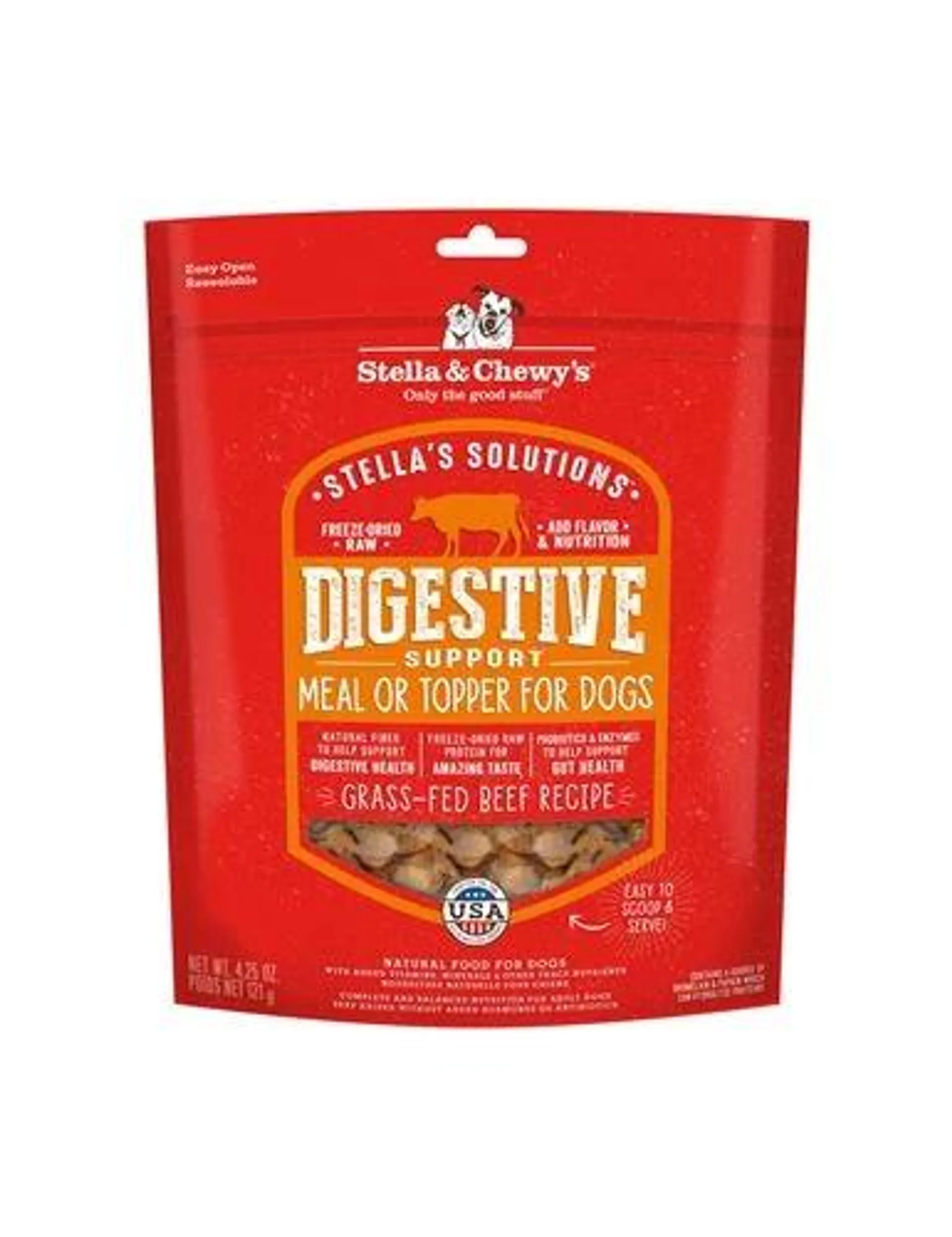 Stella & Chewy's Stella's Solutions Freeze Dried Raw Dog Food, Digestive Support Grass-Fed Beef Recipe, 4.25 Ounces