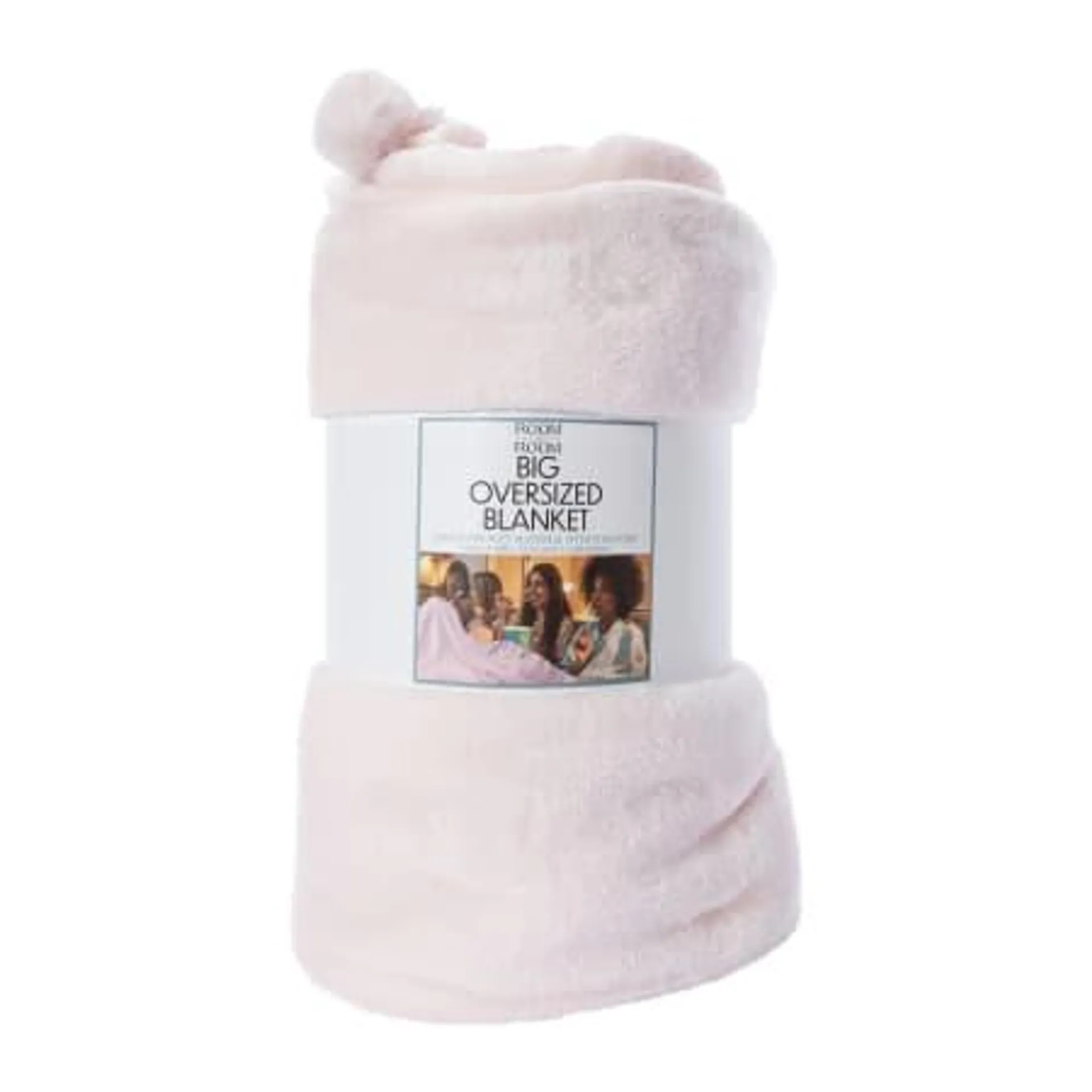 Plush Oversized Blanket With Pom Pom Trim 110in x 98in