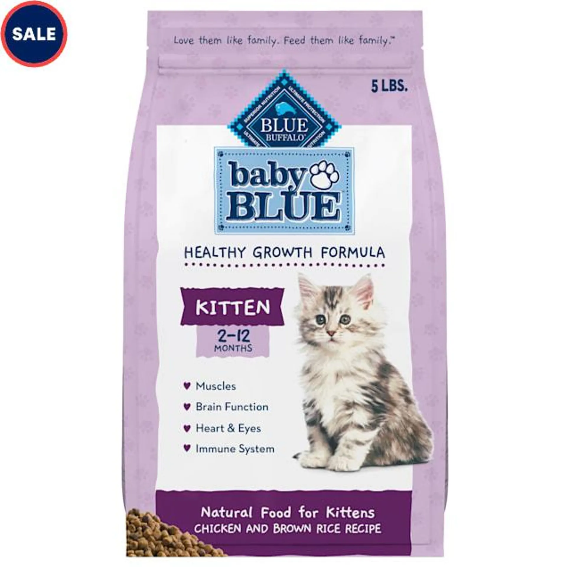 Blue Buffalo Baby Blue Healthy Growth Formula Natural Chicken and Brown Rice Recipe Kitten Dry Food, 5 lbs.