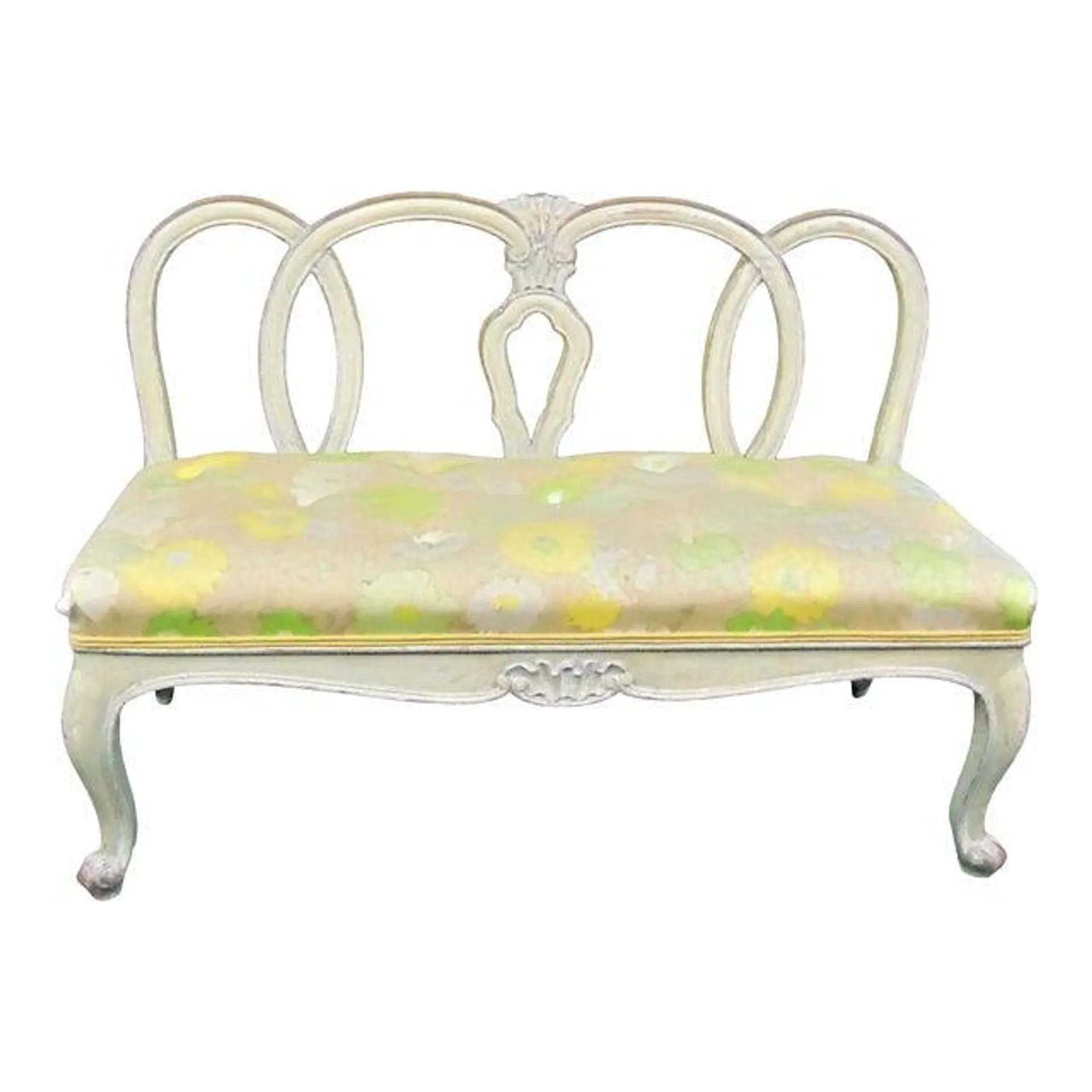 Louis XV Style Distressed Cream Finish Banquette