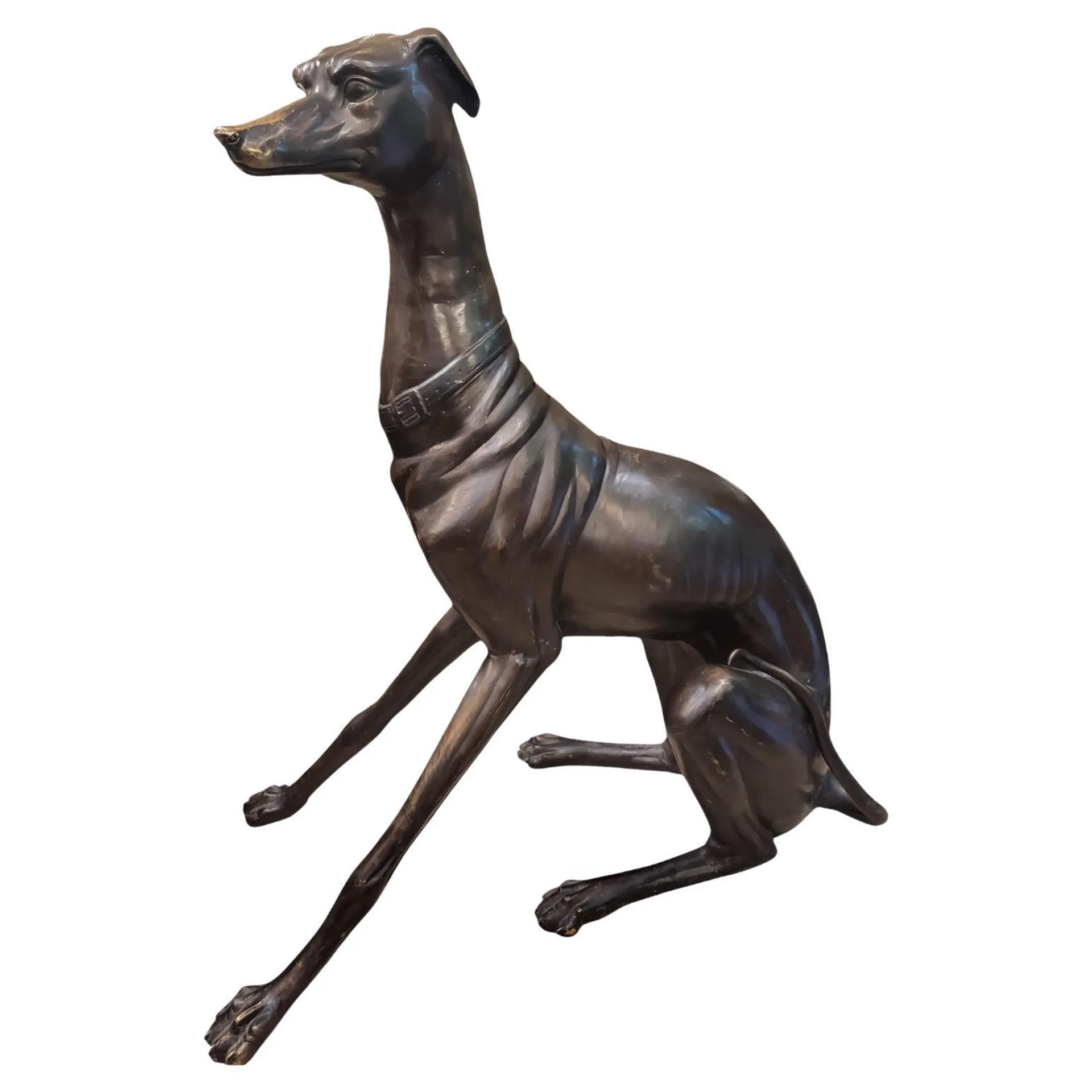 A Large Bronze Sculpture of a Greyhound Dog