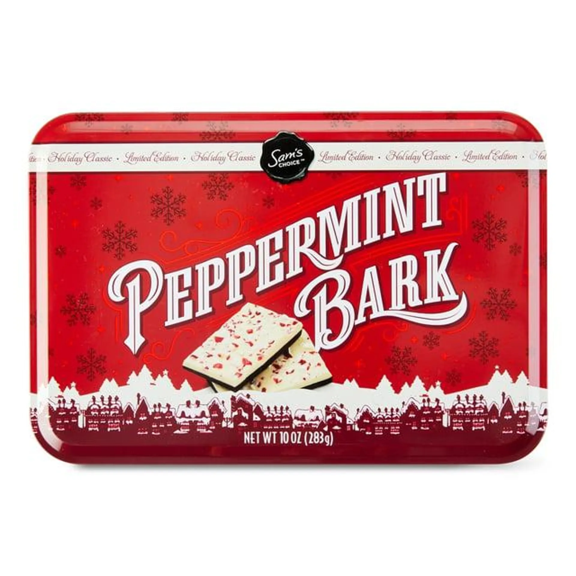 Sam's Choice Holiday Peppermint Bark, 10 oz Tin, White & Dark Chocolate Mint Candy Bark