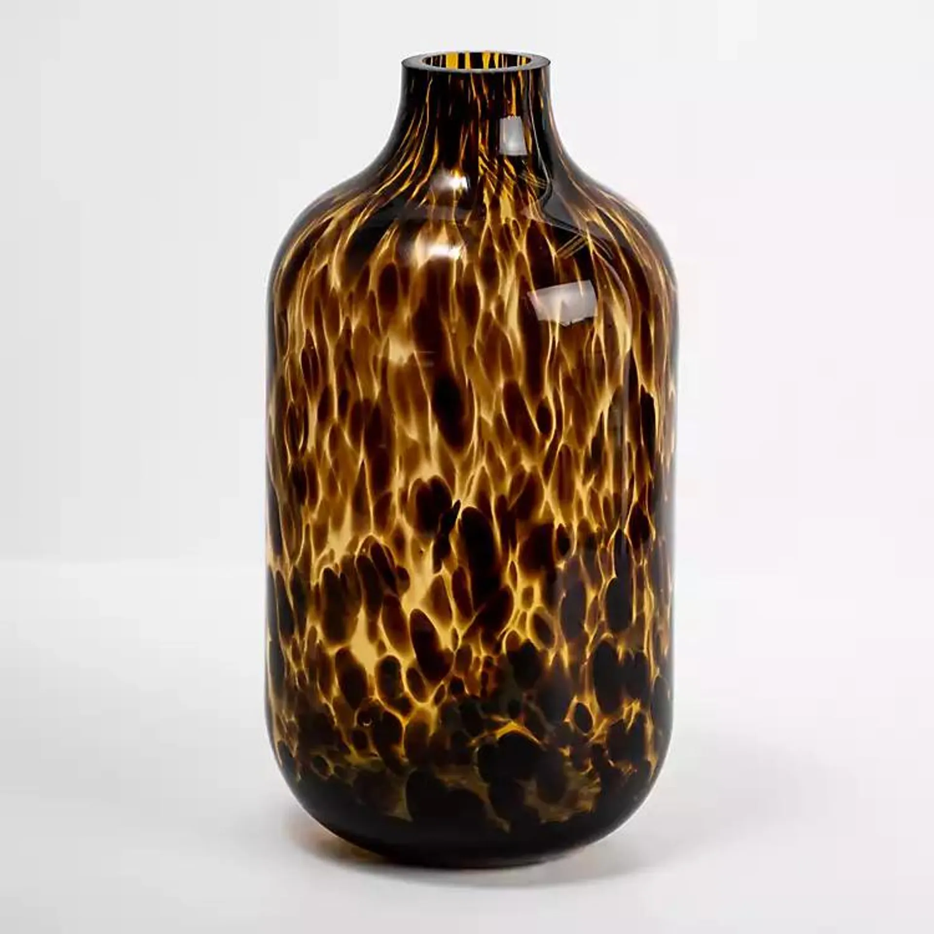 Brown Tortoise Shell Glass Vase, 14 in.