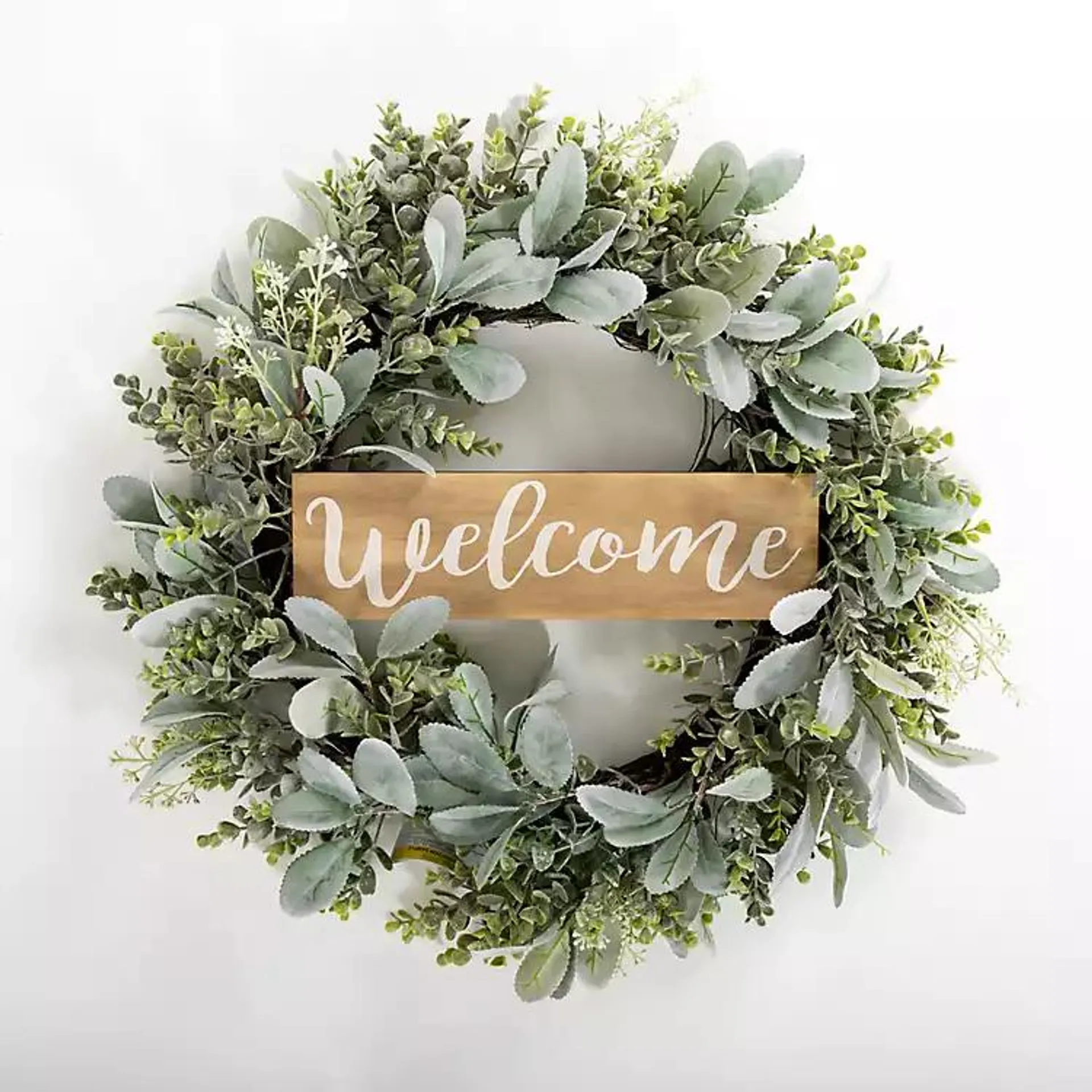 Mixed Greenery Welcome Sign Wreath