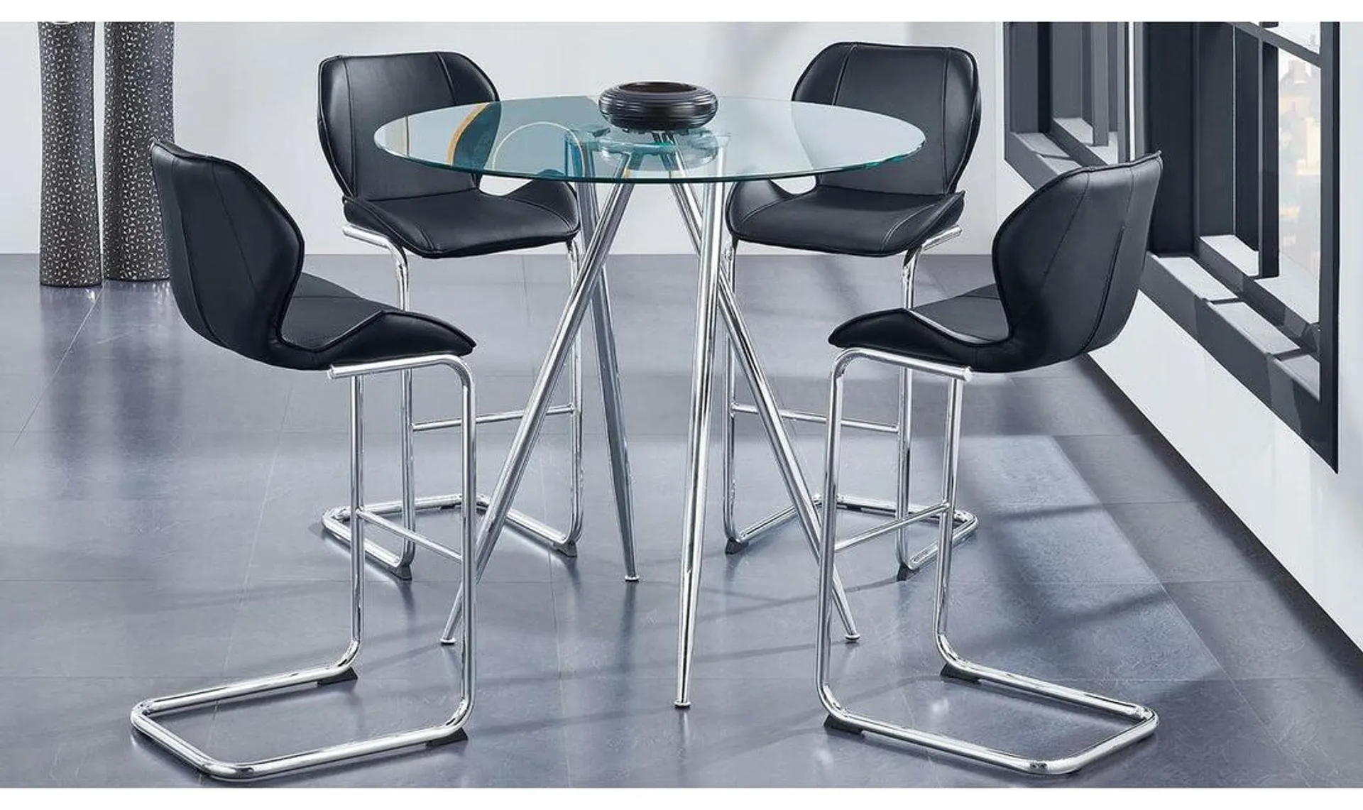 Global Furniture Geela 4-Seater Round Bar Table Set with Glass Table Top