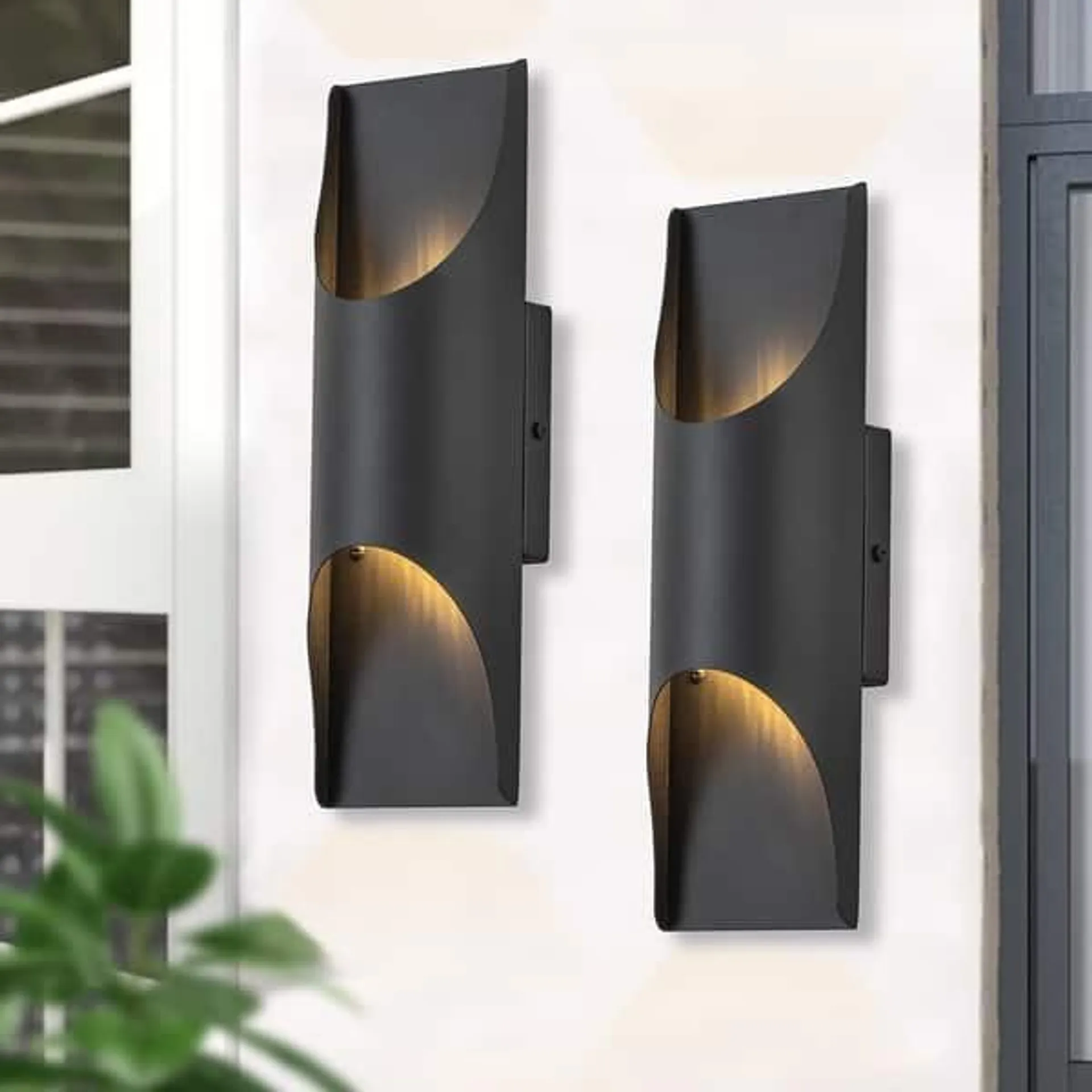 C Cattleya 2-Pack Matte Black Warm White Integrated LED Outdoor Wall Sconce