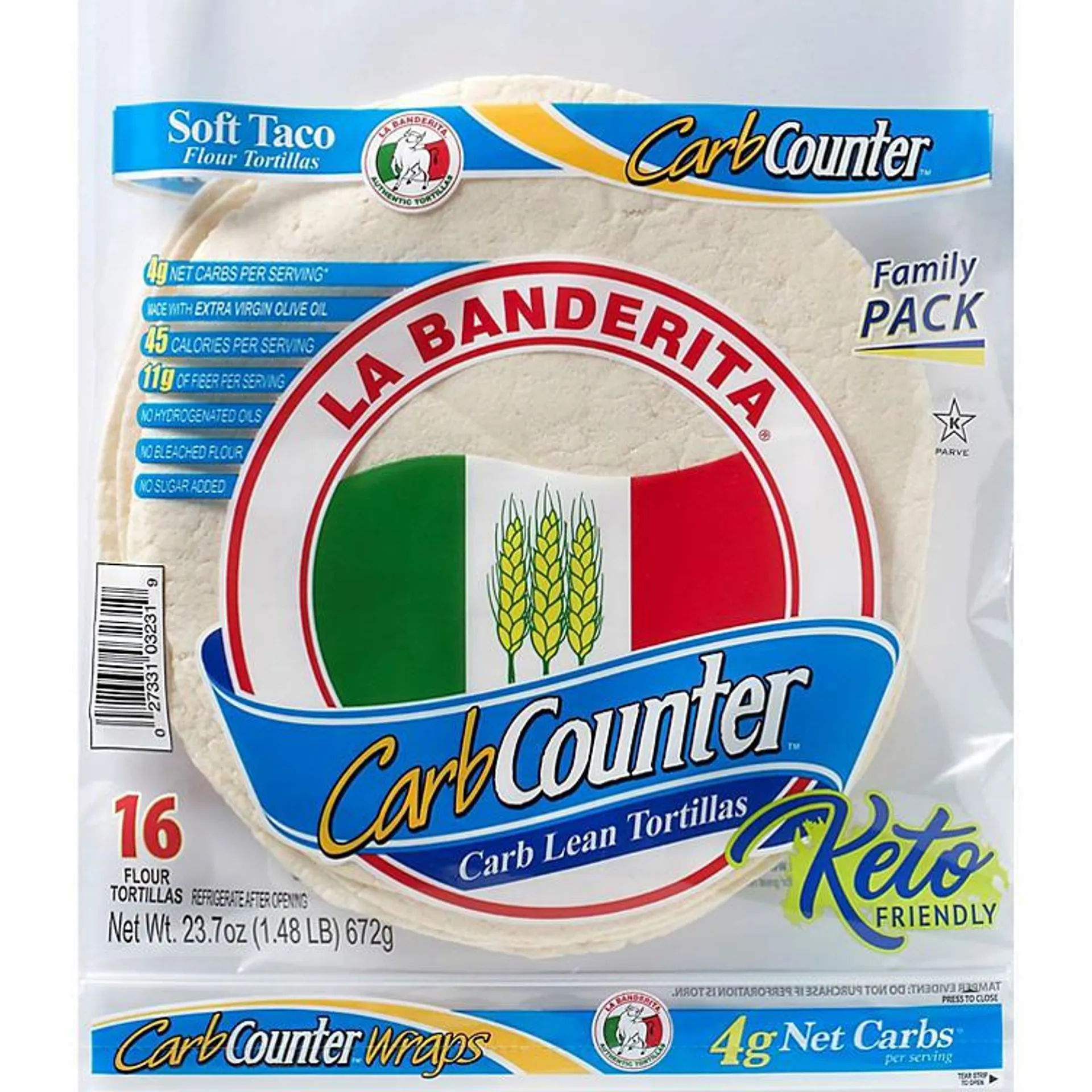 La Banderita Carb Counter Low Carb Keto Friendly Tortillas (16 ct.)