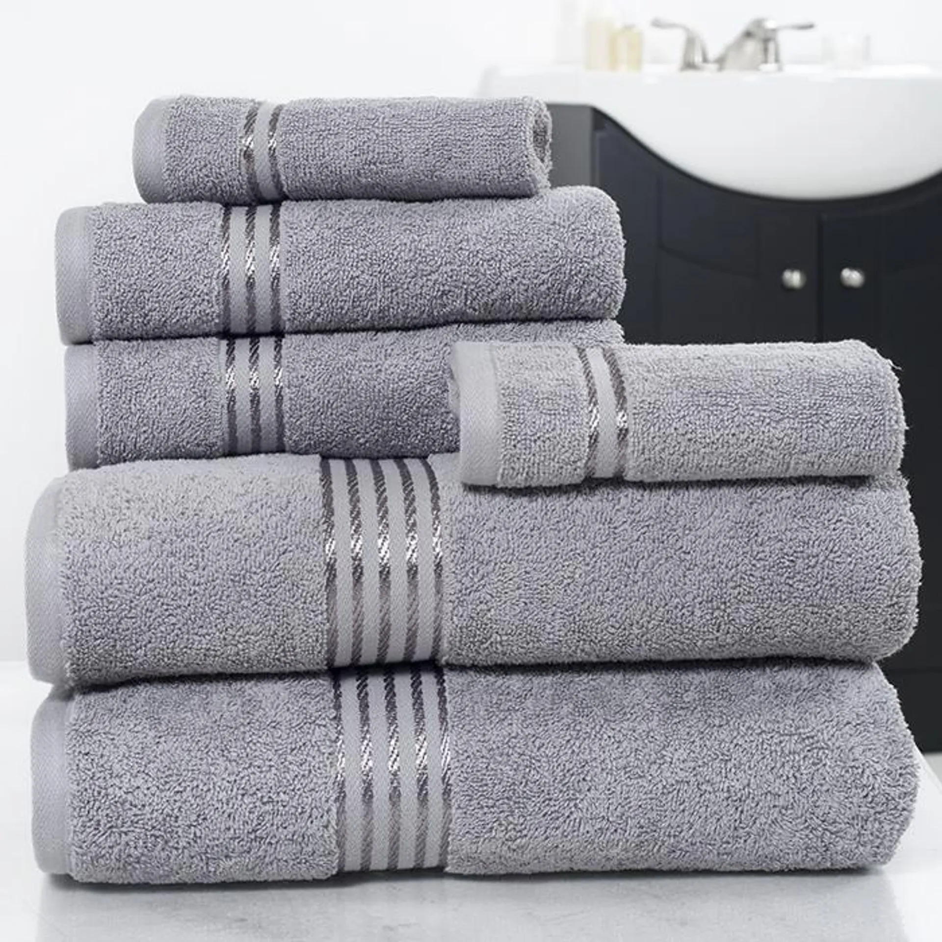 Lavish Home 67-0016-S Cotton 100 Percent Hotel Towel Set, Silver - 6 Piece