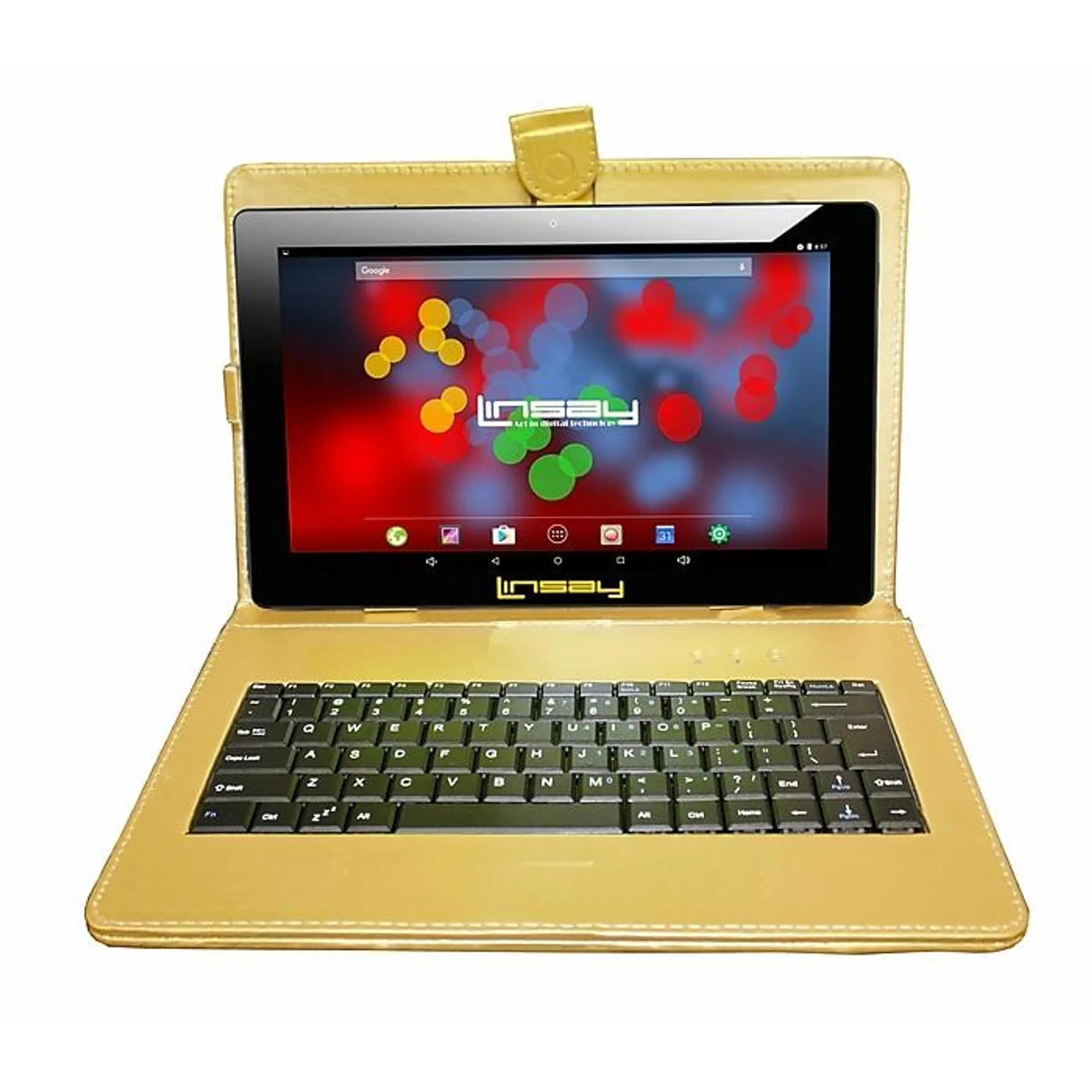 WiFi, 2GB RAM, 64GB Storage, Android 13, Black w/Golden Keyboard (F10XIPSBDG)