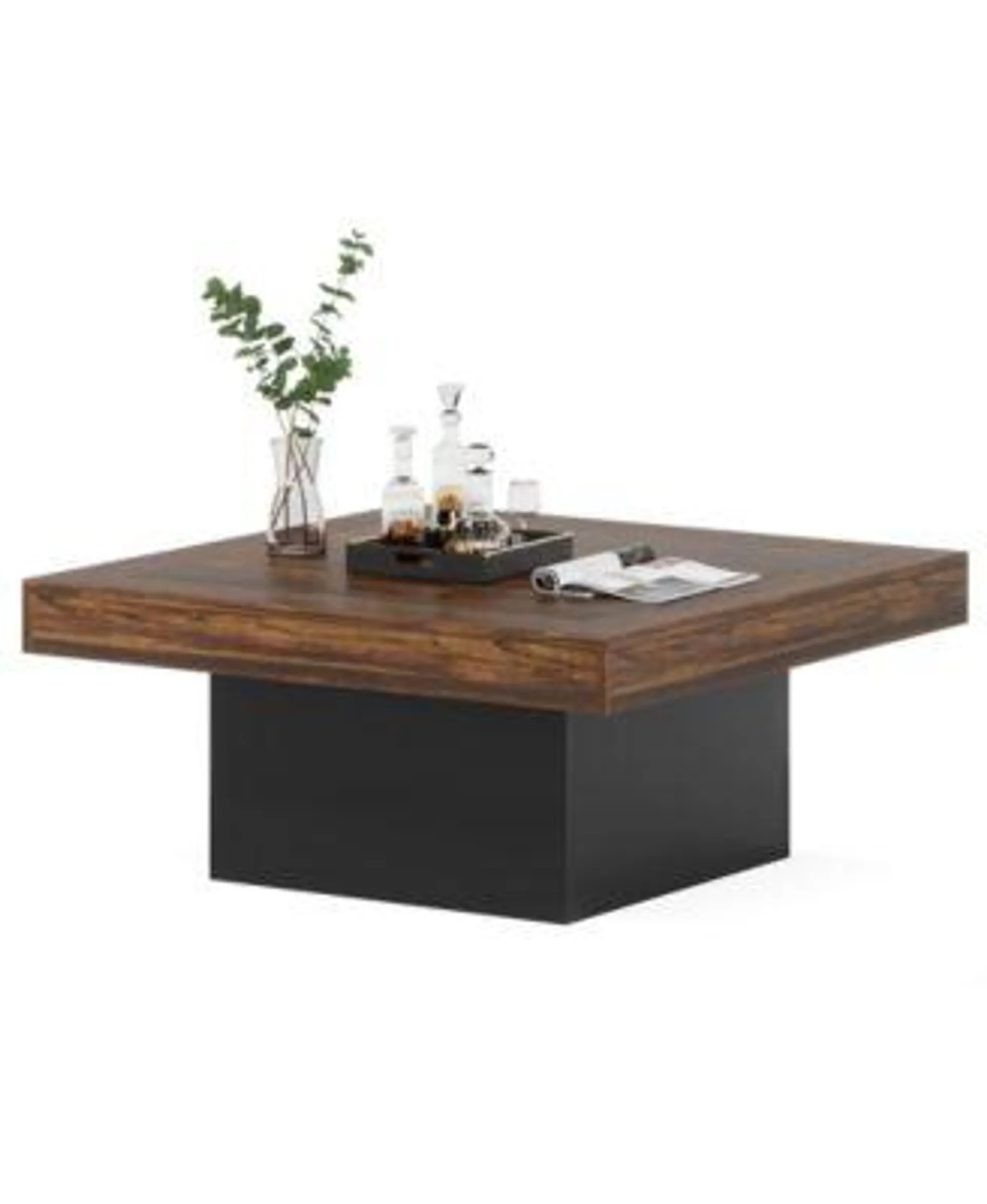 LED Coffee Table, Square Coffee Table Wood Low Coffee Table for Living Room