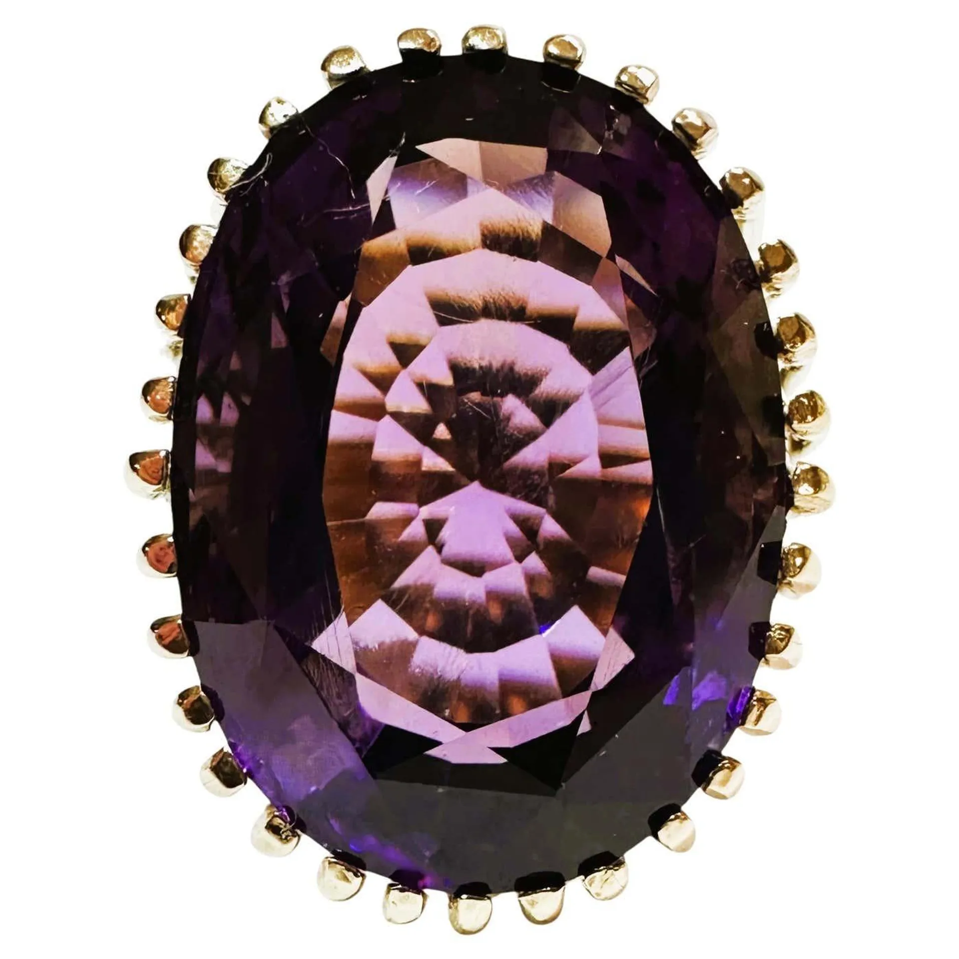 18K Yellow Gold Fancy Cut 26 Carat Amethyst Solitaire Ring Size 6.5