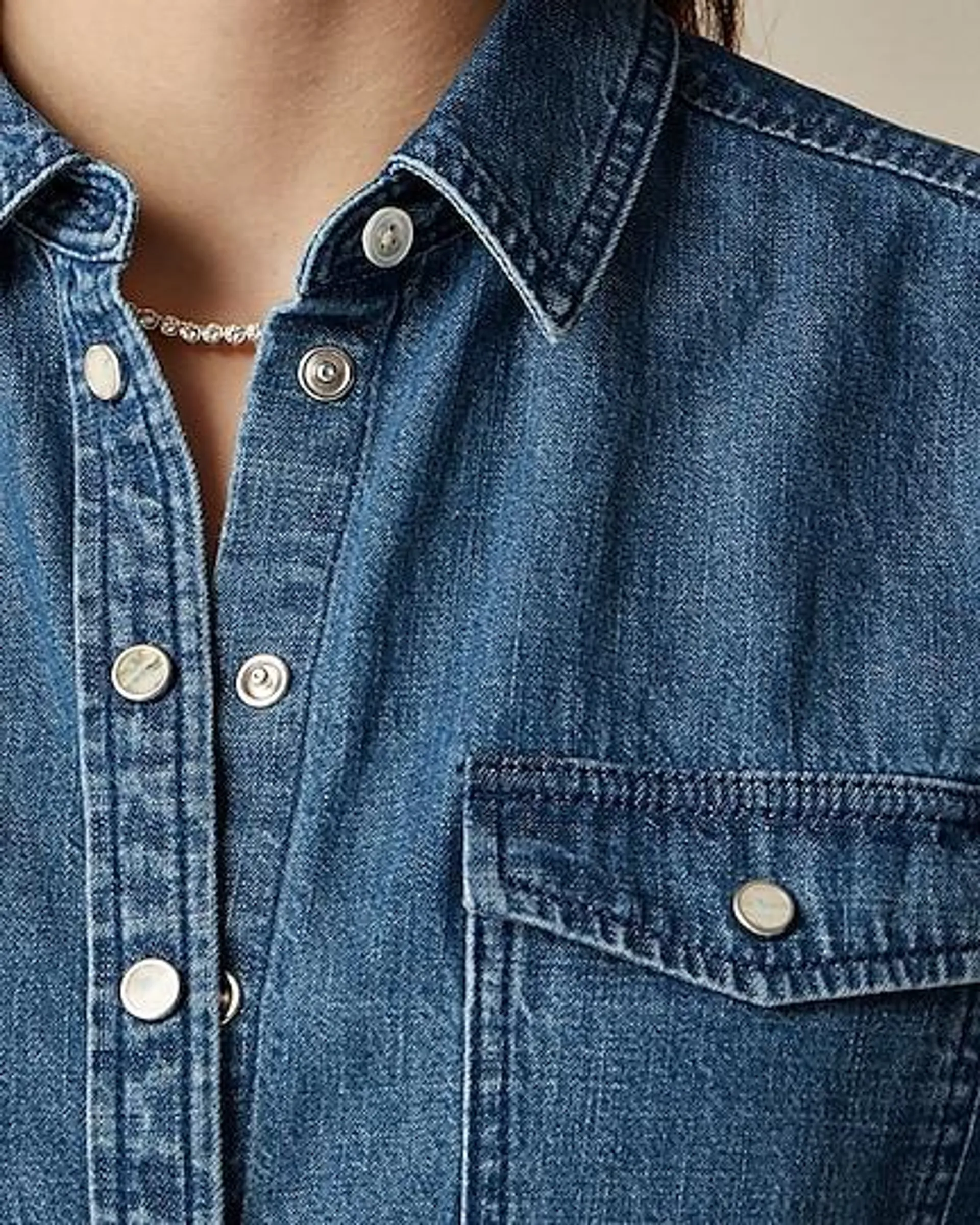 Cropped button-up shirt in chambray