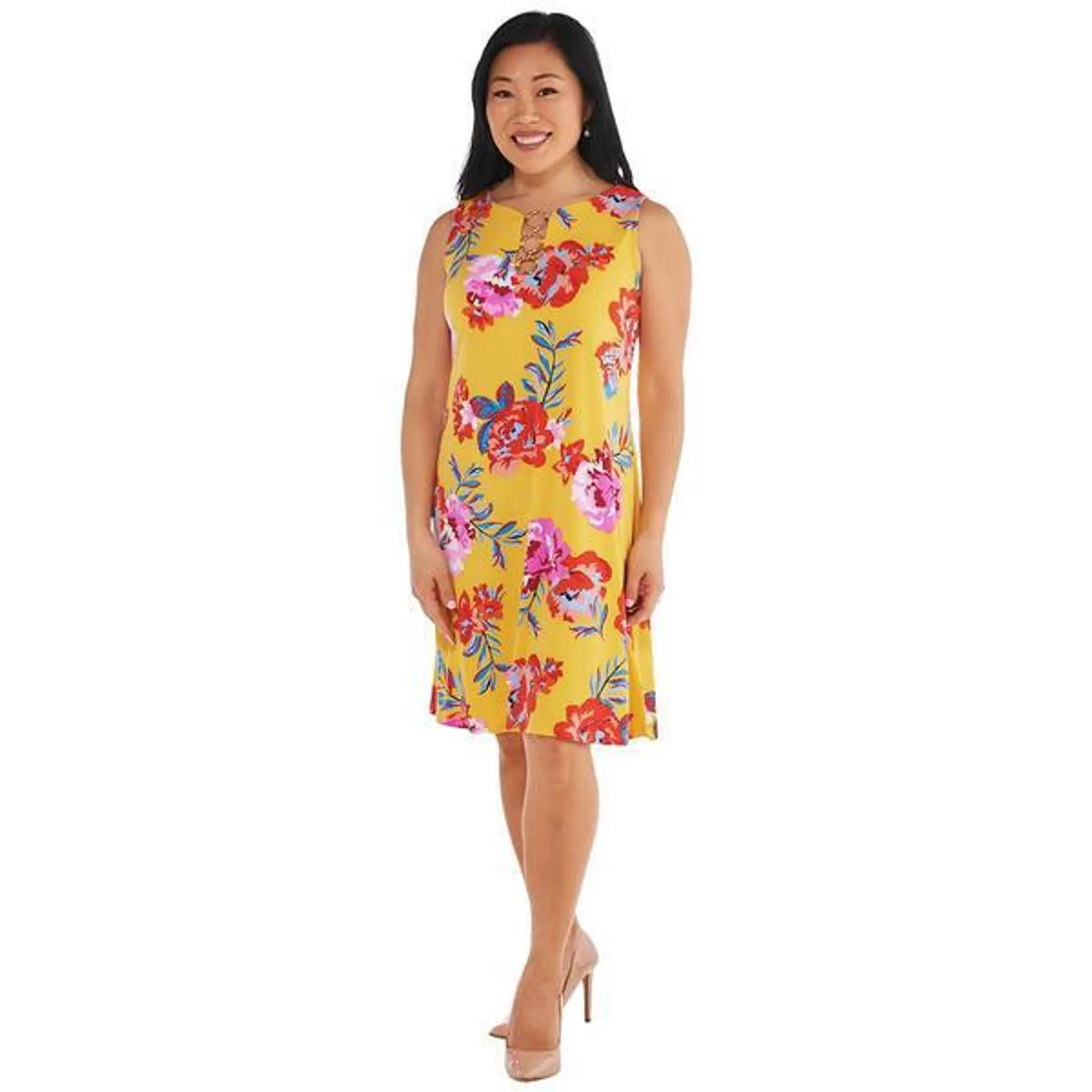 Petite MSK Sleeveless Floral 3-Ring Shift Dress