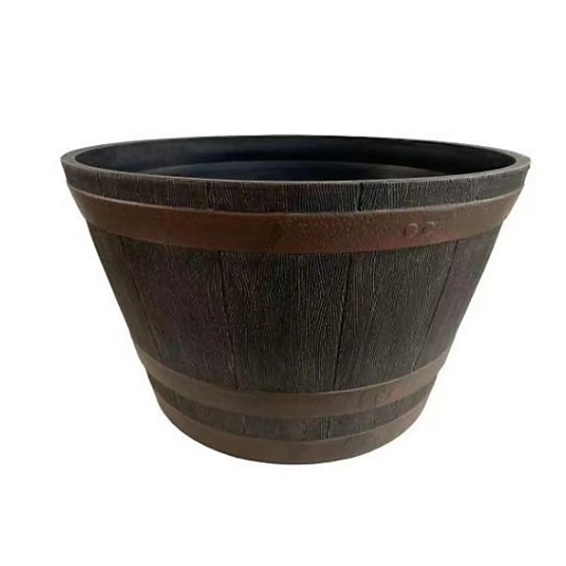 80L Plastic Whiskey Barrel Planter, 25 in., Brown