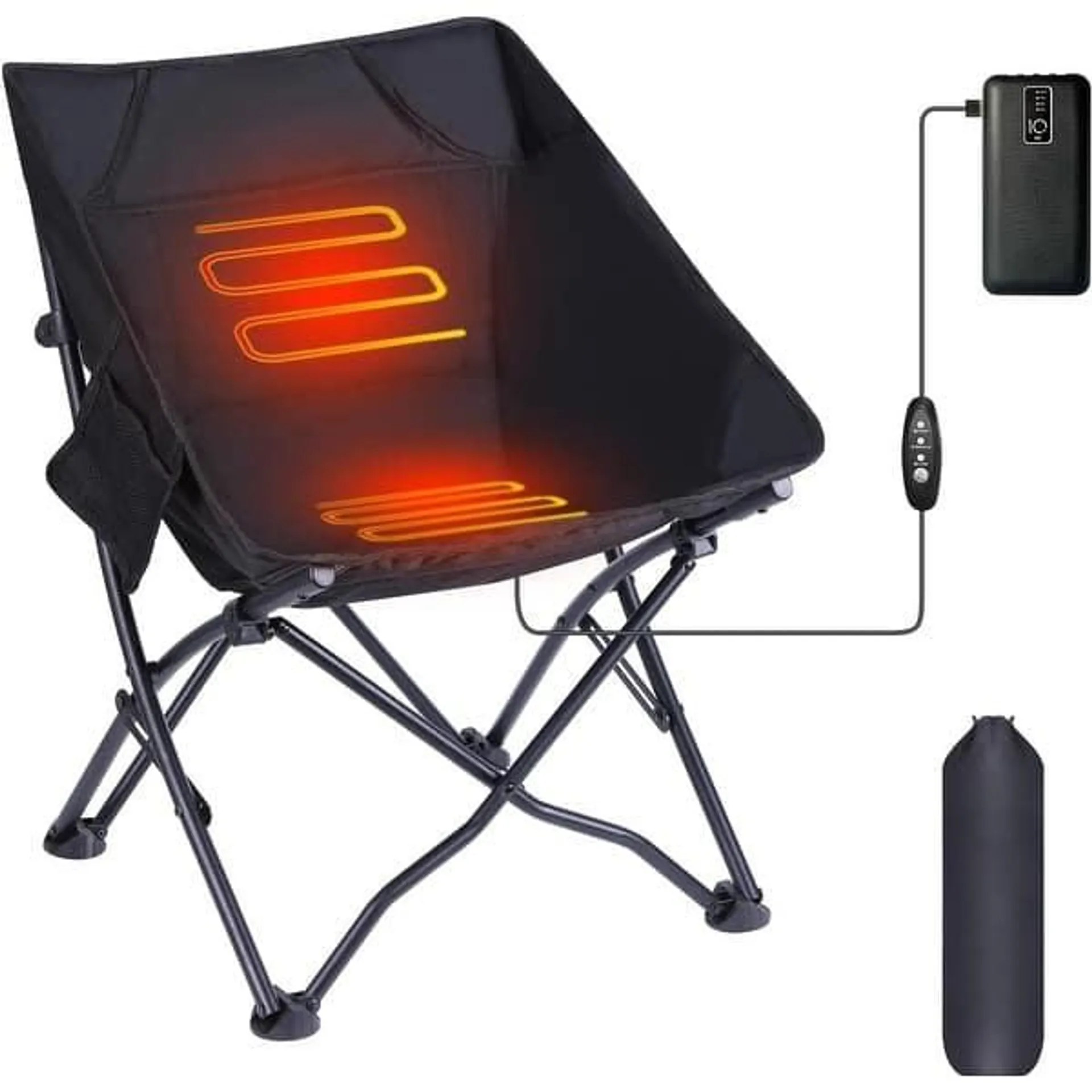 Heated Camping Chair, Camping Chair Heated Folding Chair, Portable w/Carry Bag and Shoulder Strap, Power Bank Included