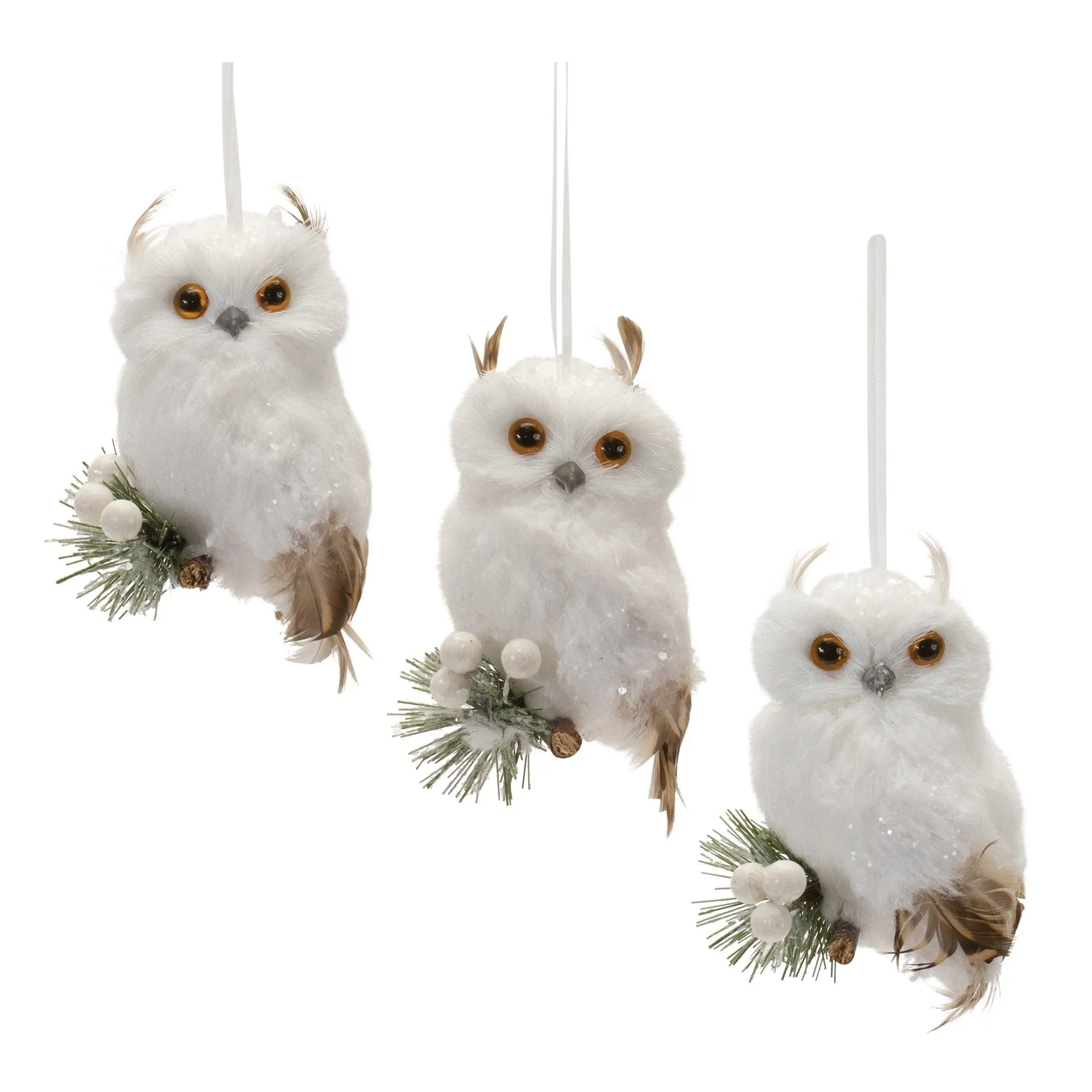 Feathered Owl Ornament, Set of 6