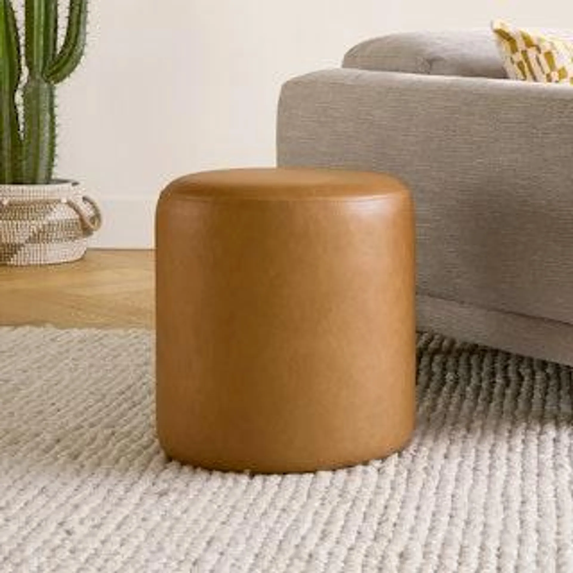 Cilo 16" Leather Ottoman - Charme Tan