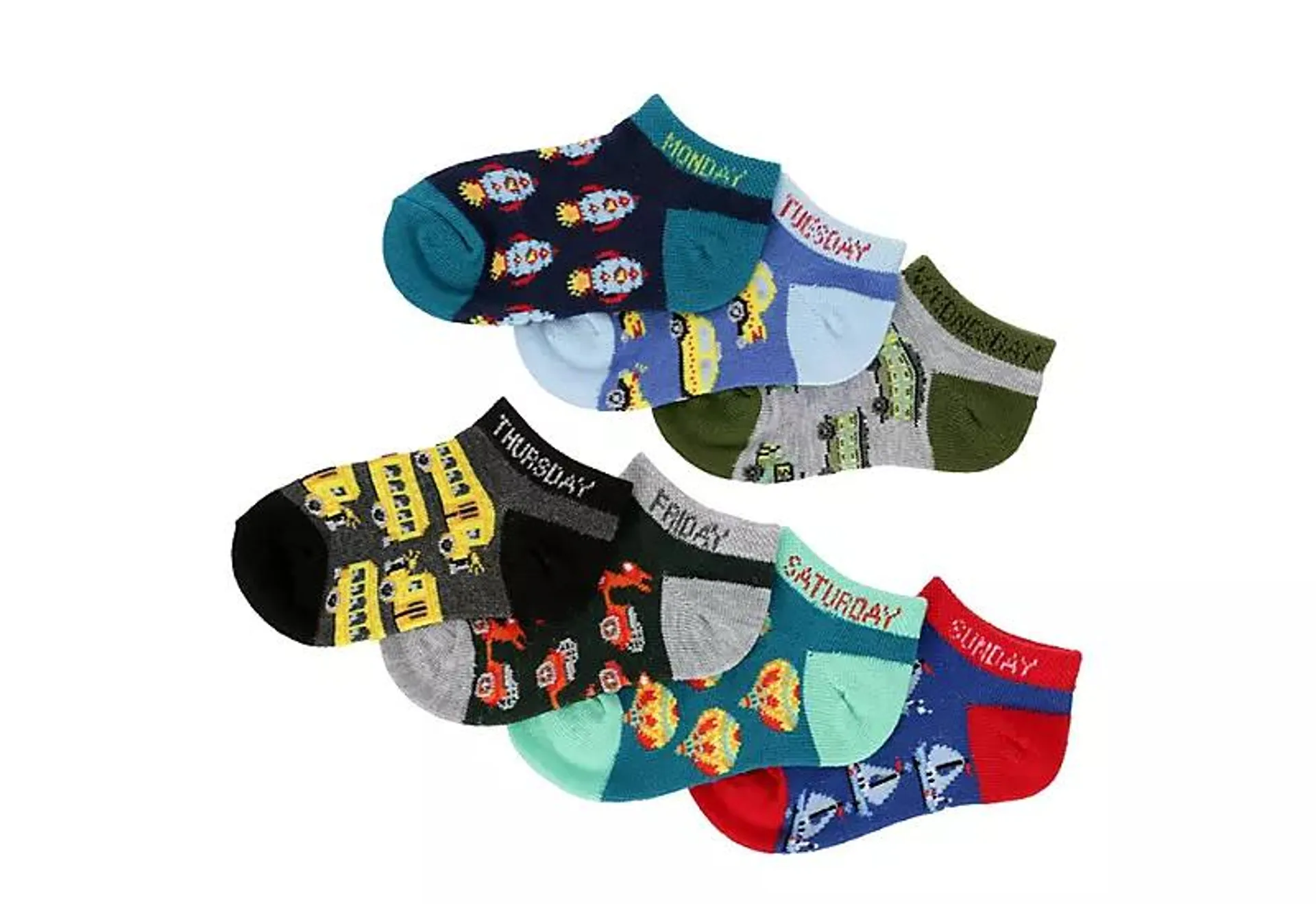 Game Sport Boys Days Of The Week No Show Socks 7 Pairs - Assorted