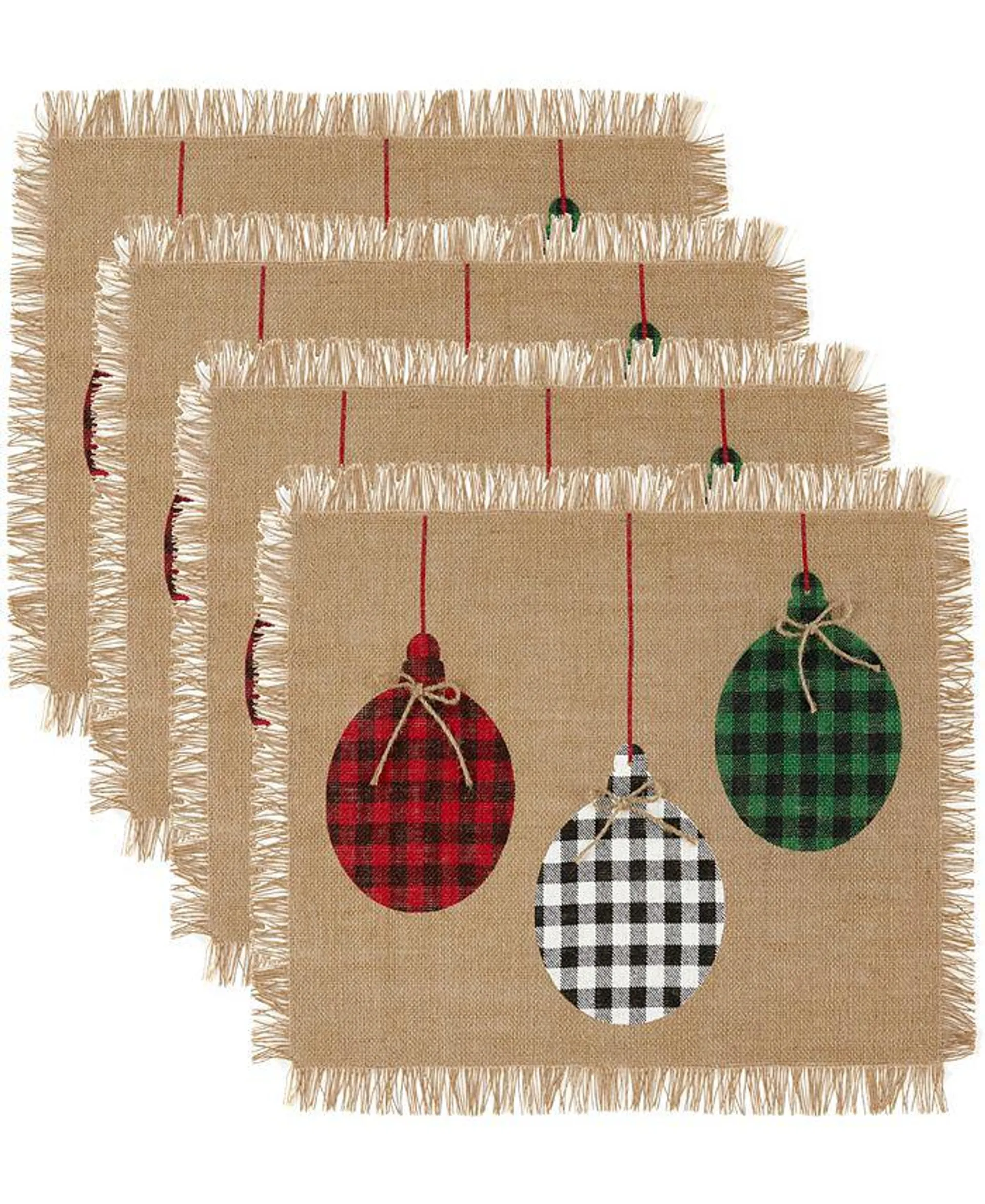 Farmhouse Living Holiday Rustic Ornaments Burlap Placemat, Set of 4, 13" x 19"