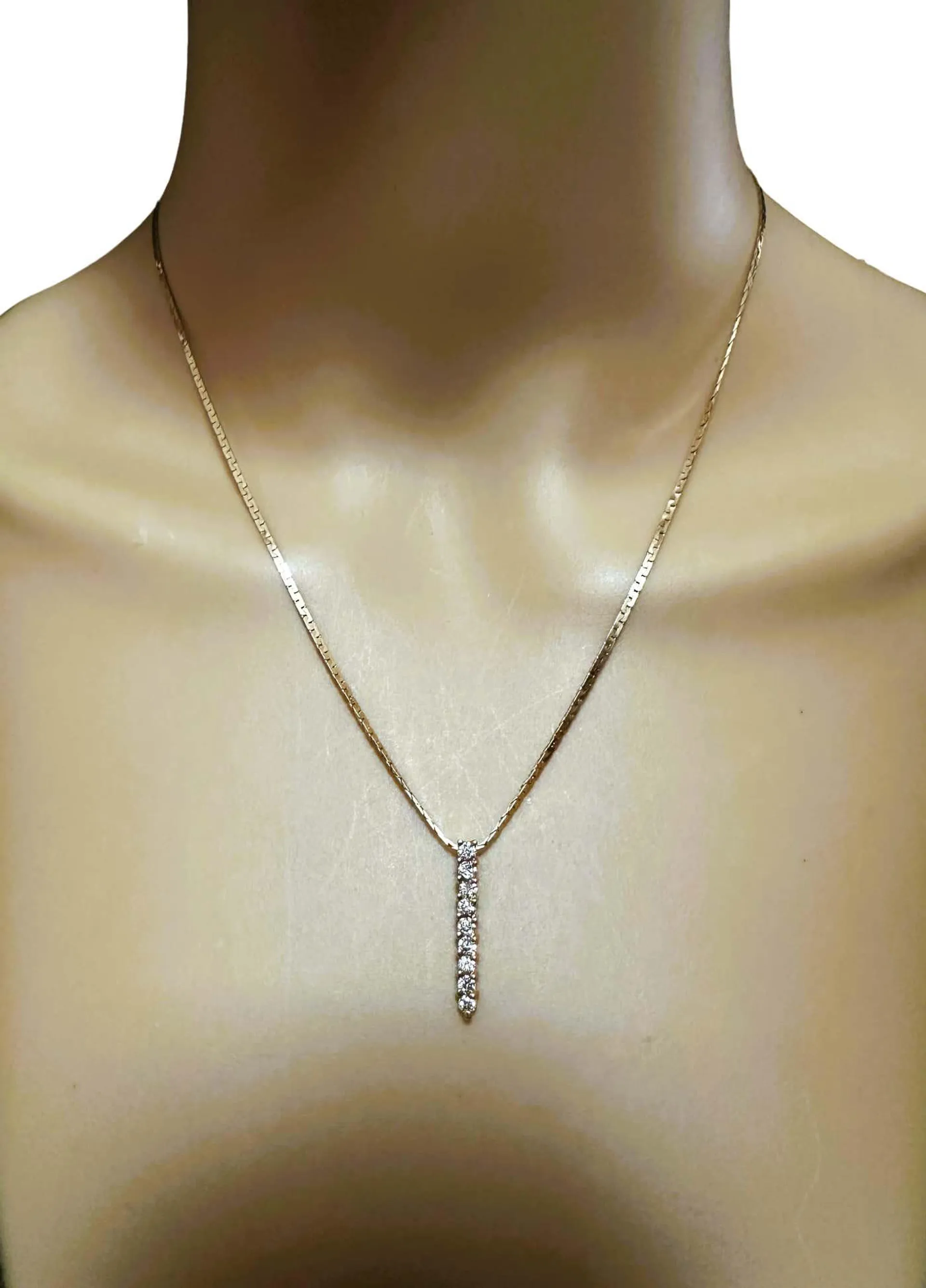 Modern 14k Yellow Gold .54 ct Diamond Vertical Bar Pendant Necklace 18"