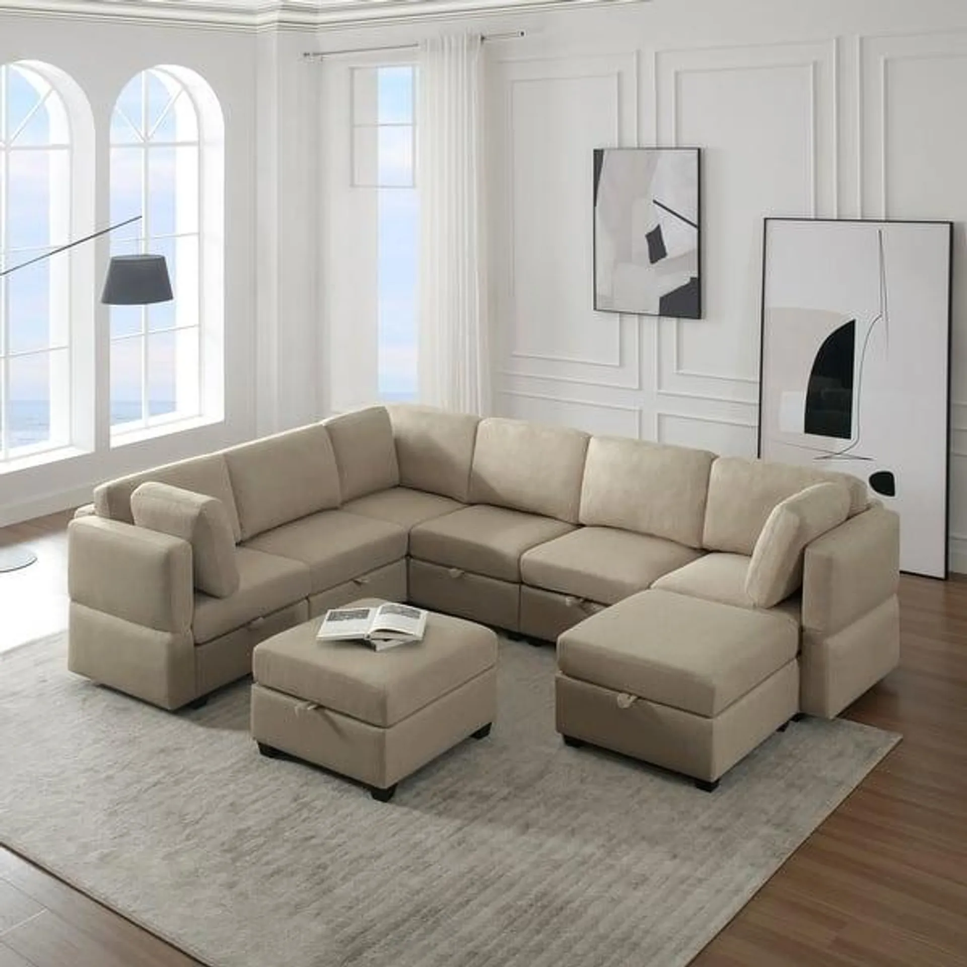 Free Combination Modular Sectional Sofa Set with Storage Seat, Adjustable Backrests & Armrests