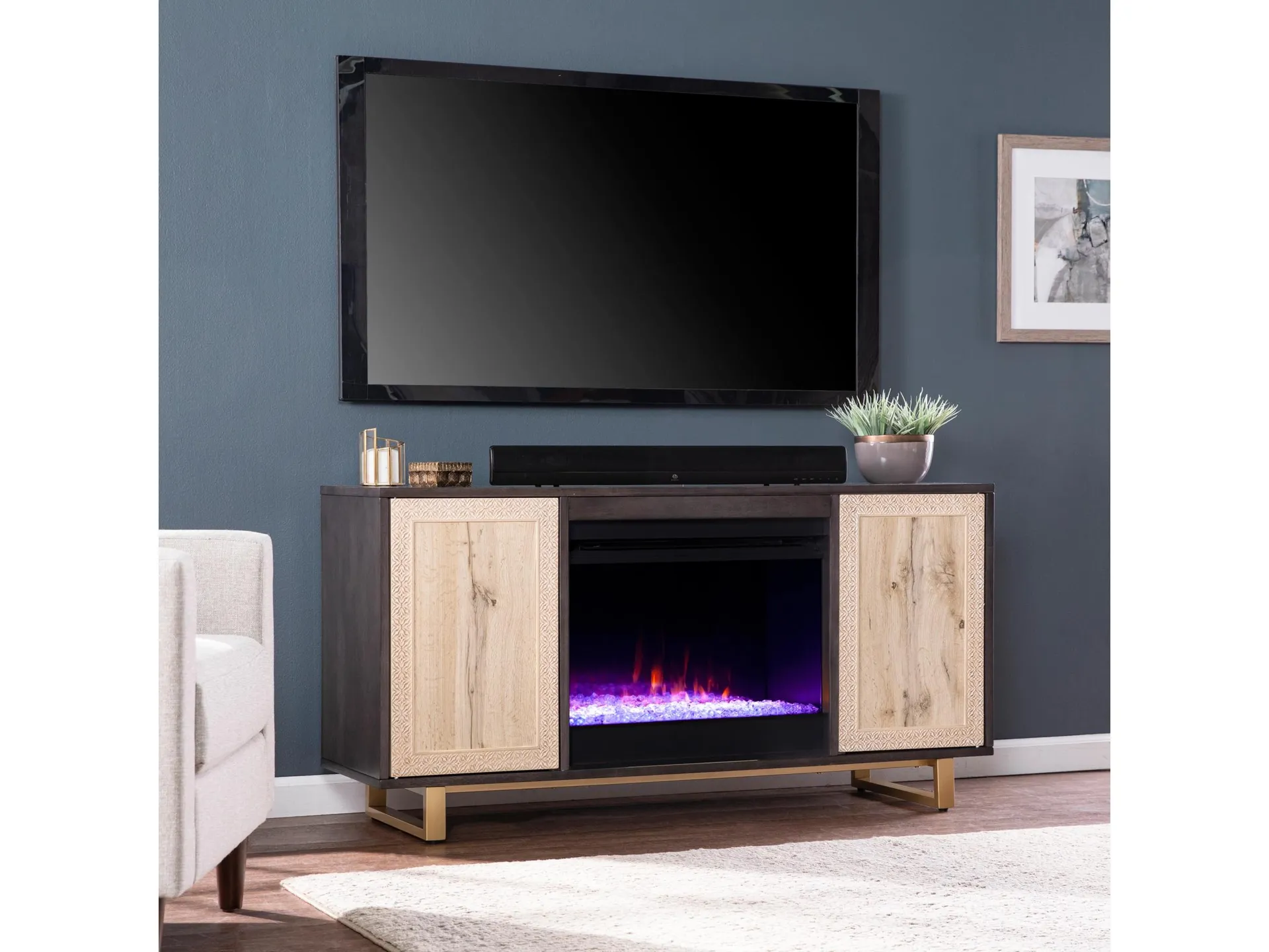 Southern Enterprises Furniture Leesville 54" TV Stand with Color Changing Fireplace