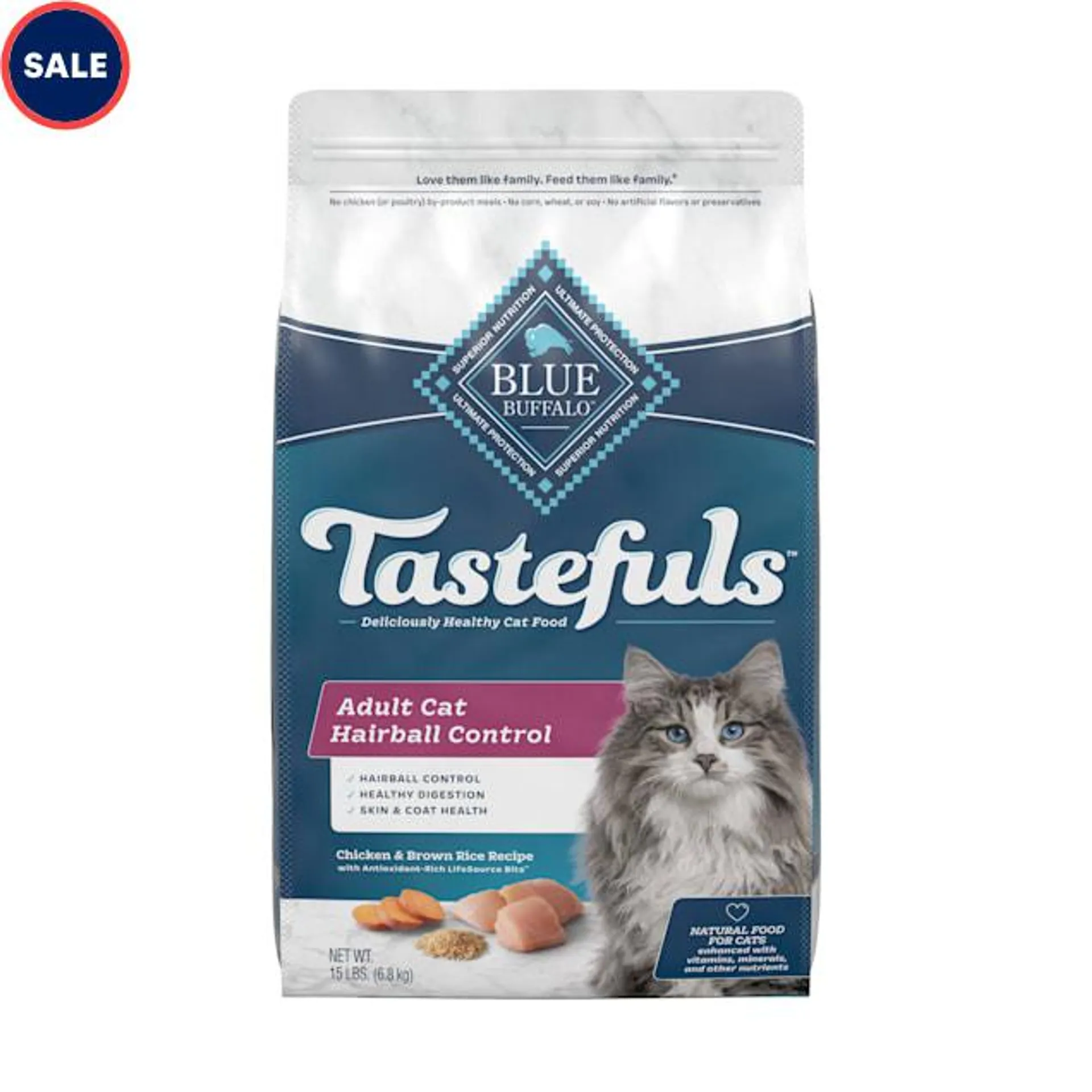 Blue Buffalo Blue Tastefuls Hairball Control Natural Adult Chicken Dry Cat Food, 15 lbs.
