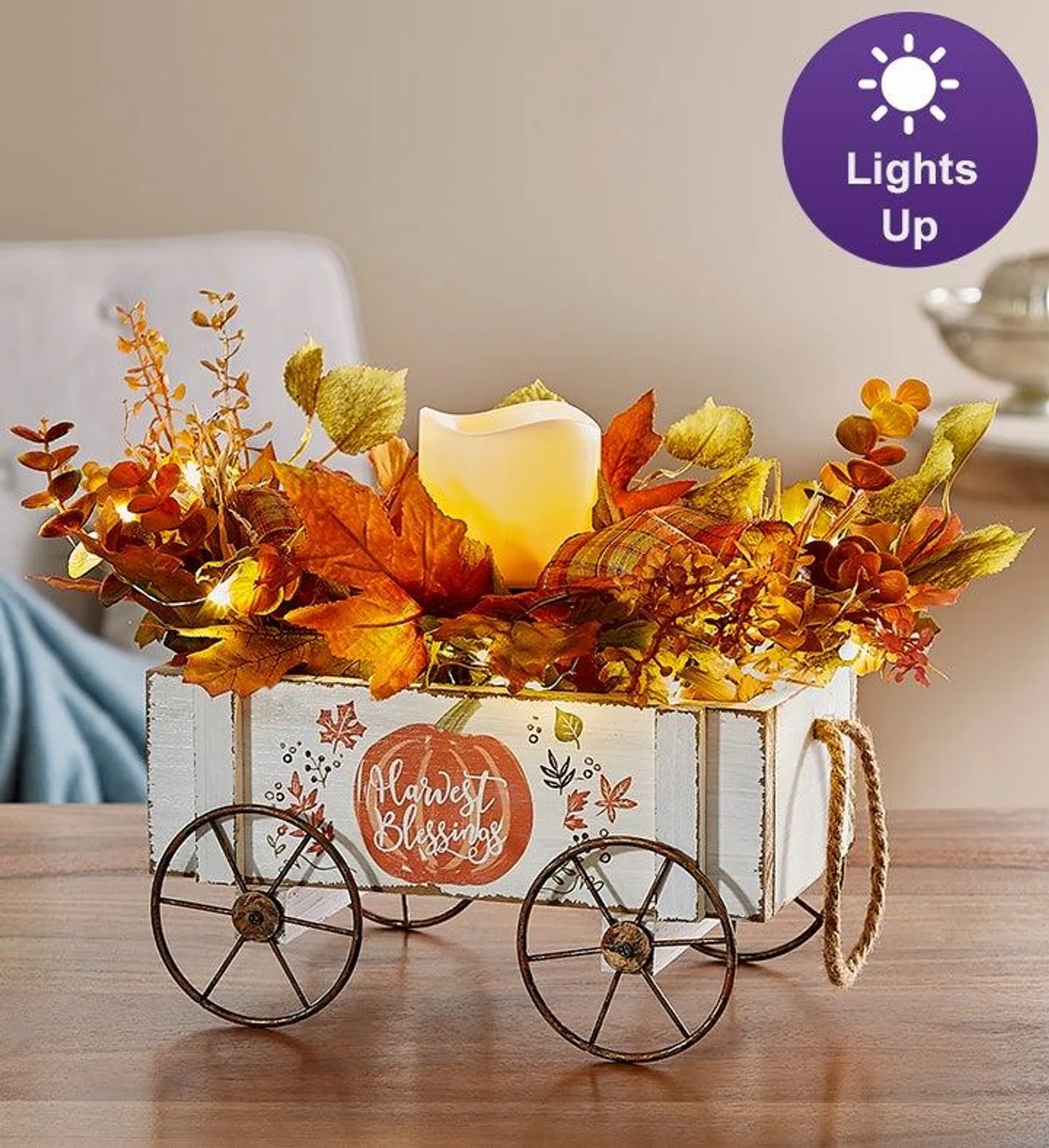 Harvest Blessings Wagon Centerpiece with Lights