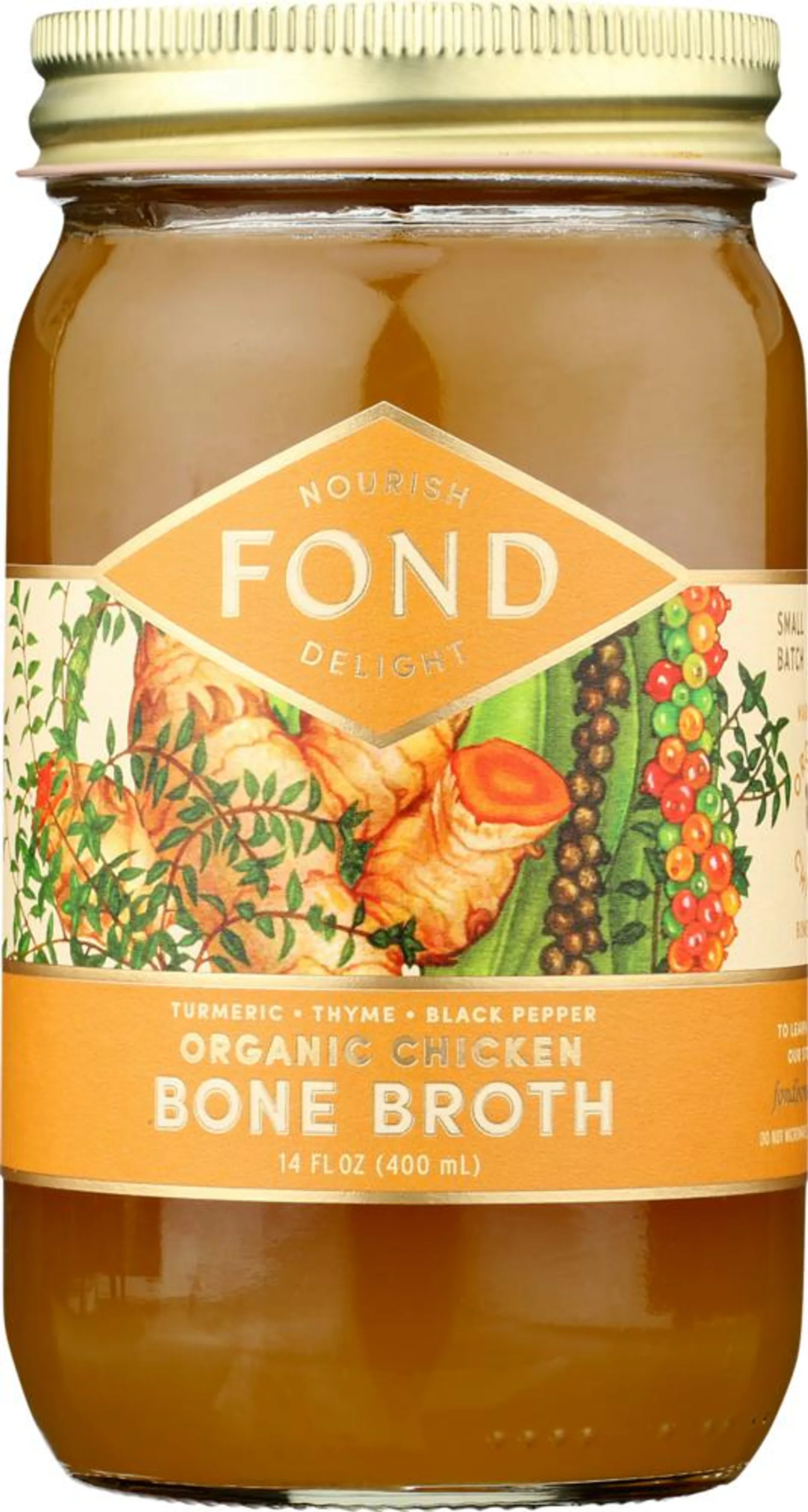 FOND Bone Broth Liquid Light Chicken Turmeric Organic 14 oz