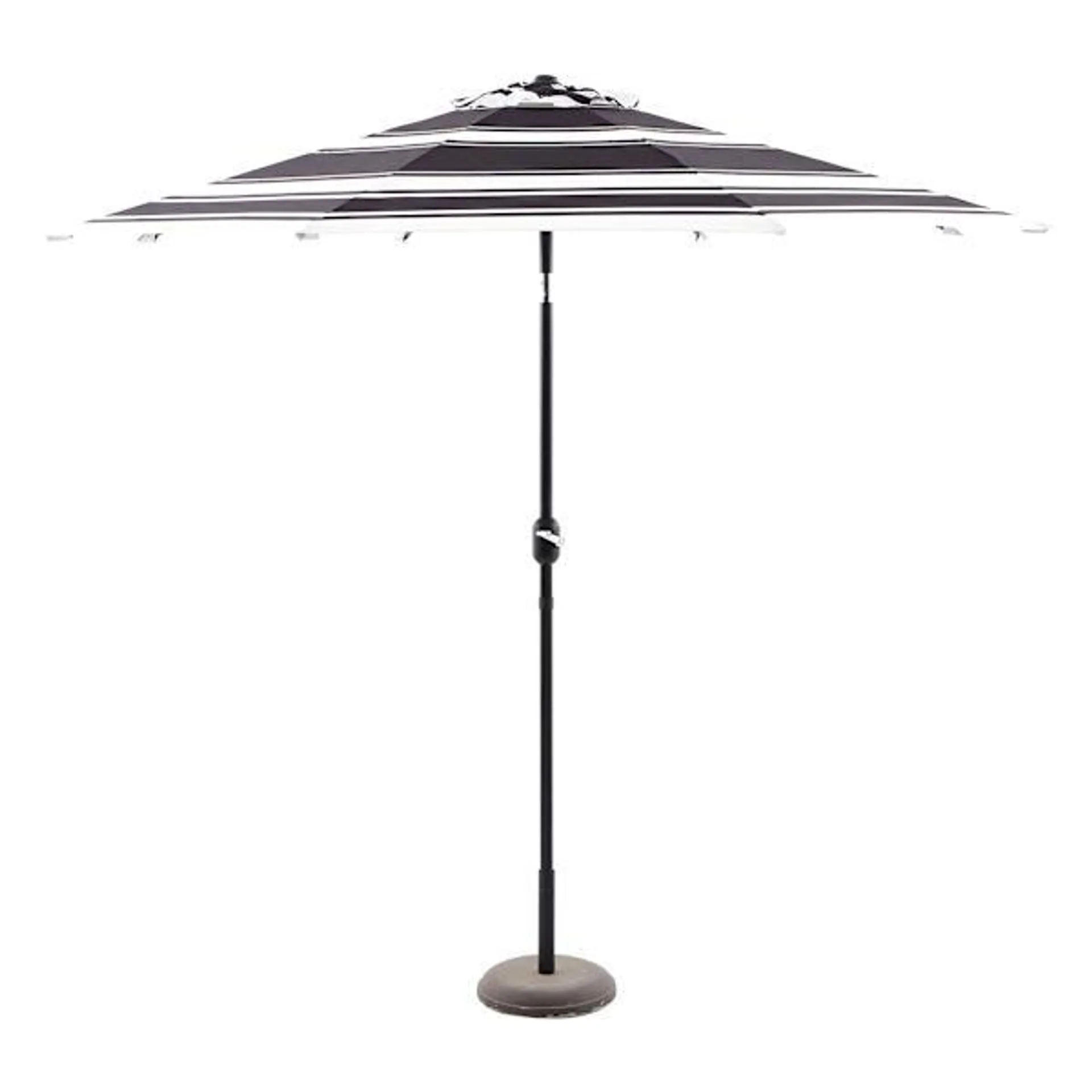 Modern Black & White Striped Round Outdoor Patio Crank & Tilt Umbrella, 9'