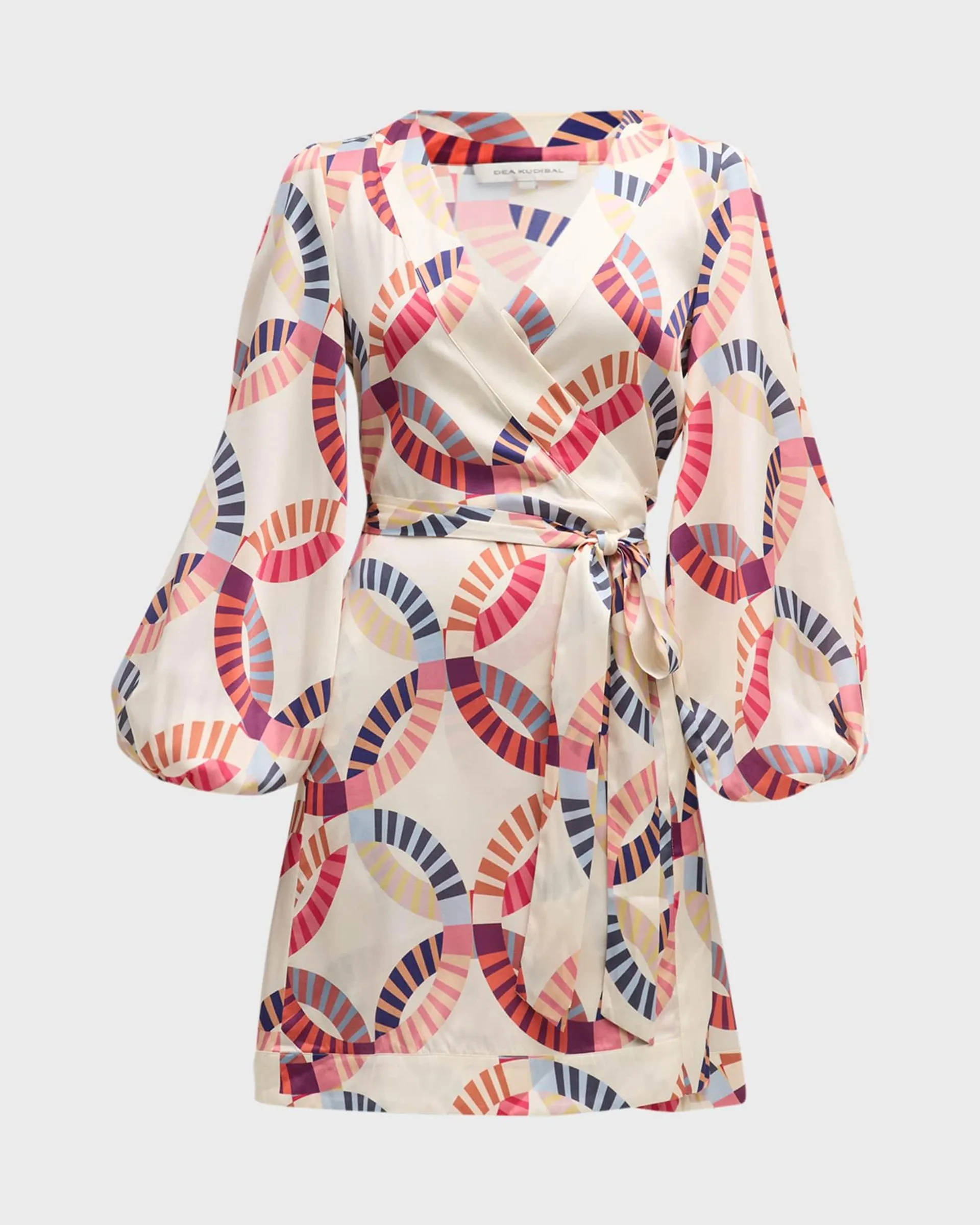 Carola Geo-Print Balloon-Sleeve Wrap Dress