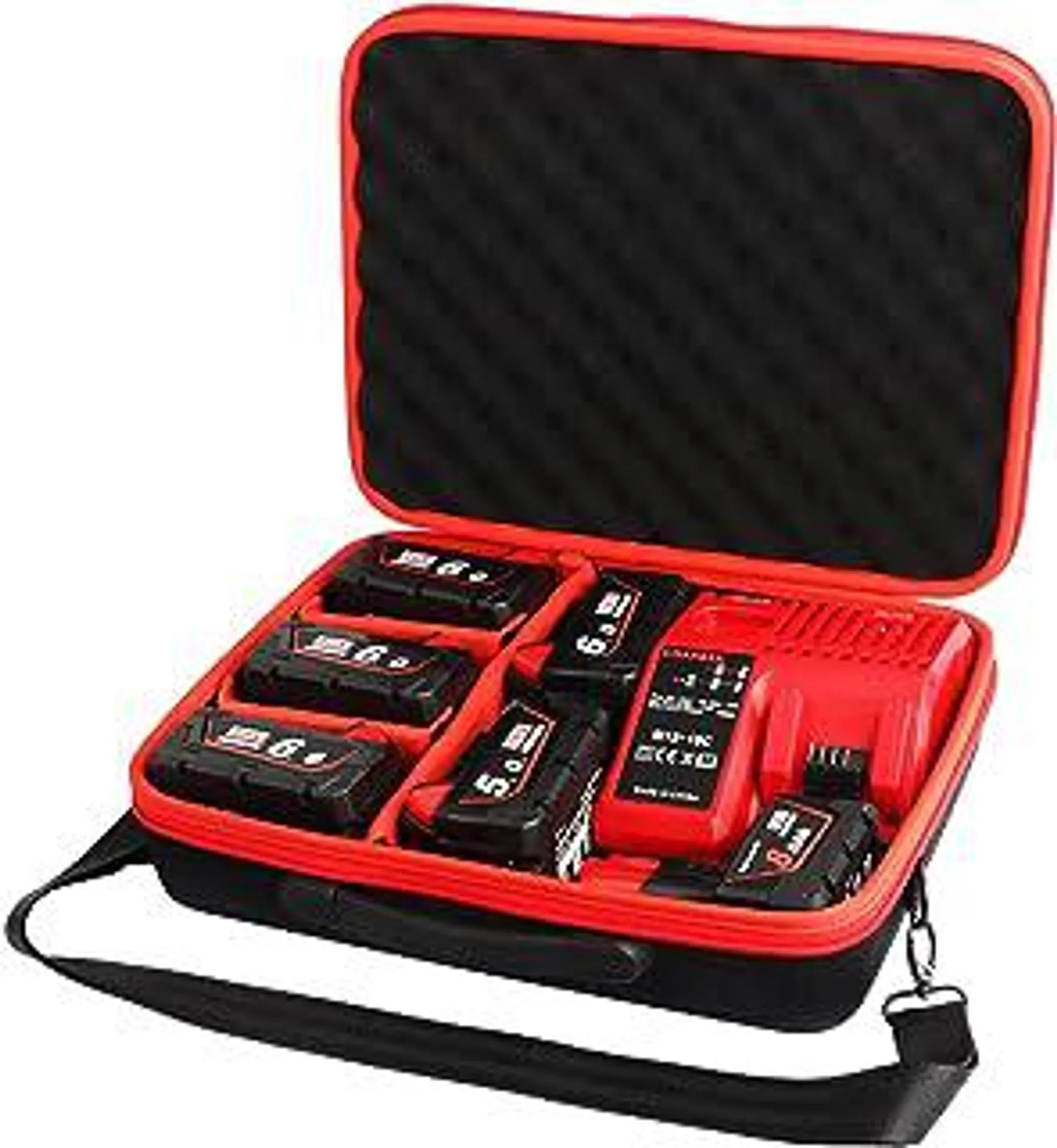 Extra Large Hard Battery Storage Holder Case for Milwaukee M12 M18 Battery and Charger,Tool Battery Carrying Box,Holds 18V 12V 2.0/5.0/6.0/9.0/12.0-Ah Battery with 10 Adjustable Dividers