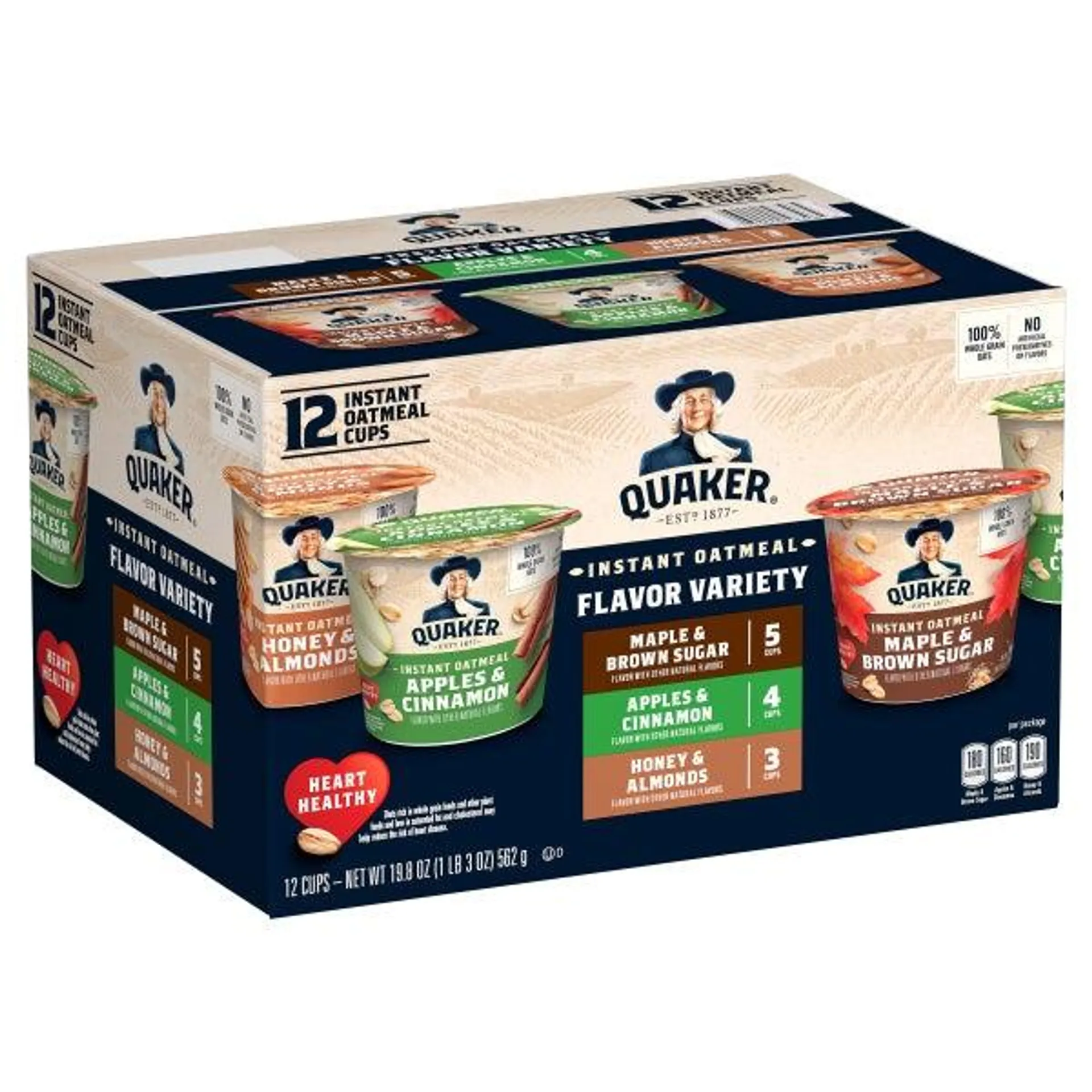 Quaker Instant Oatmeal Cups, Variety Pack, 19.8 oz., 12-Count