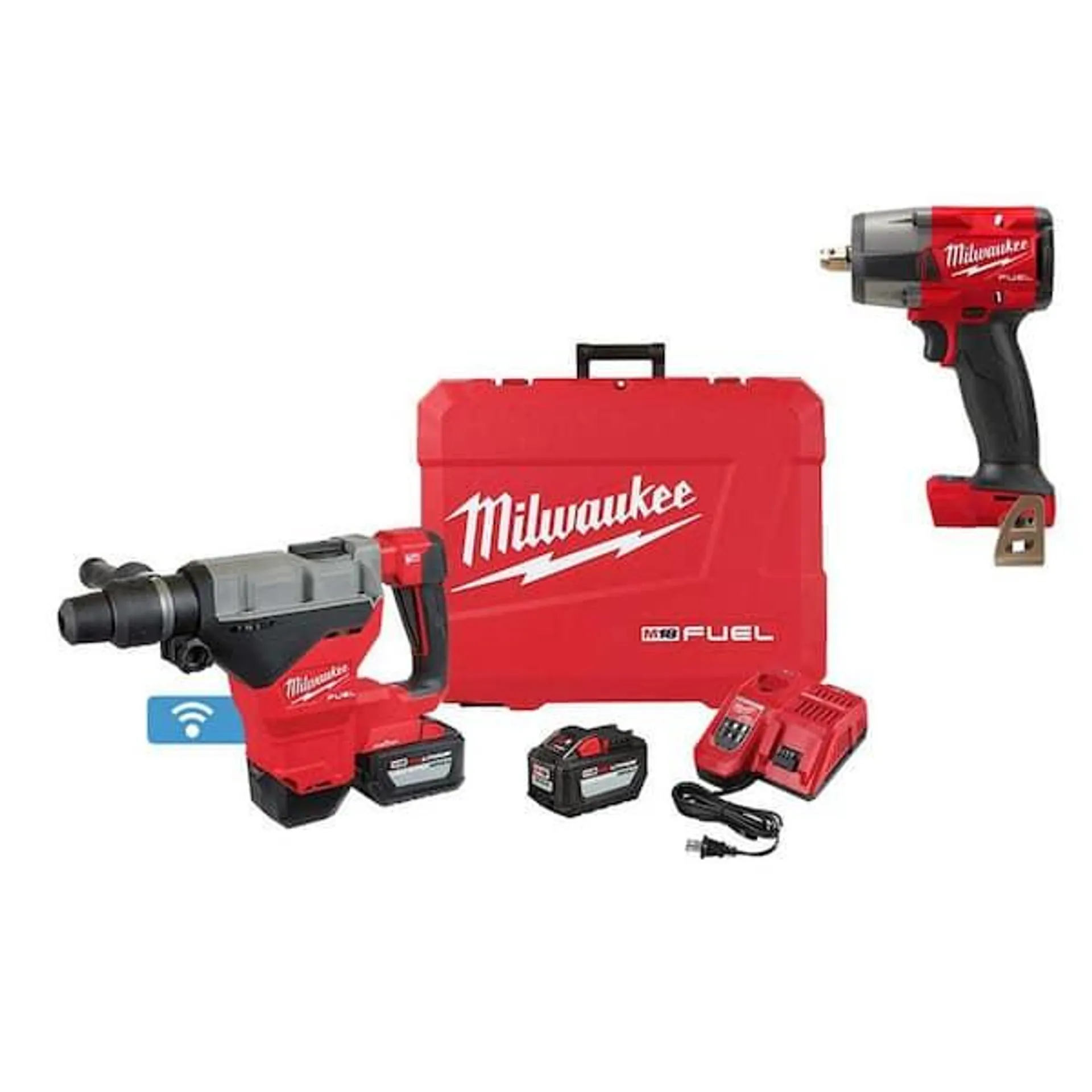 M18 FUEL ONE-KEY 18V Lithium-Ion Brushless Cordless 1-3/4 in. SDS-MAX Rotary Hammer Kit and M18 FUEL Impact Wrench