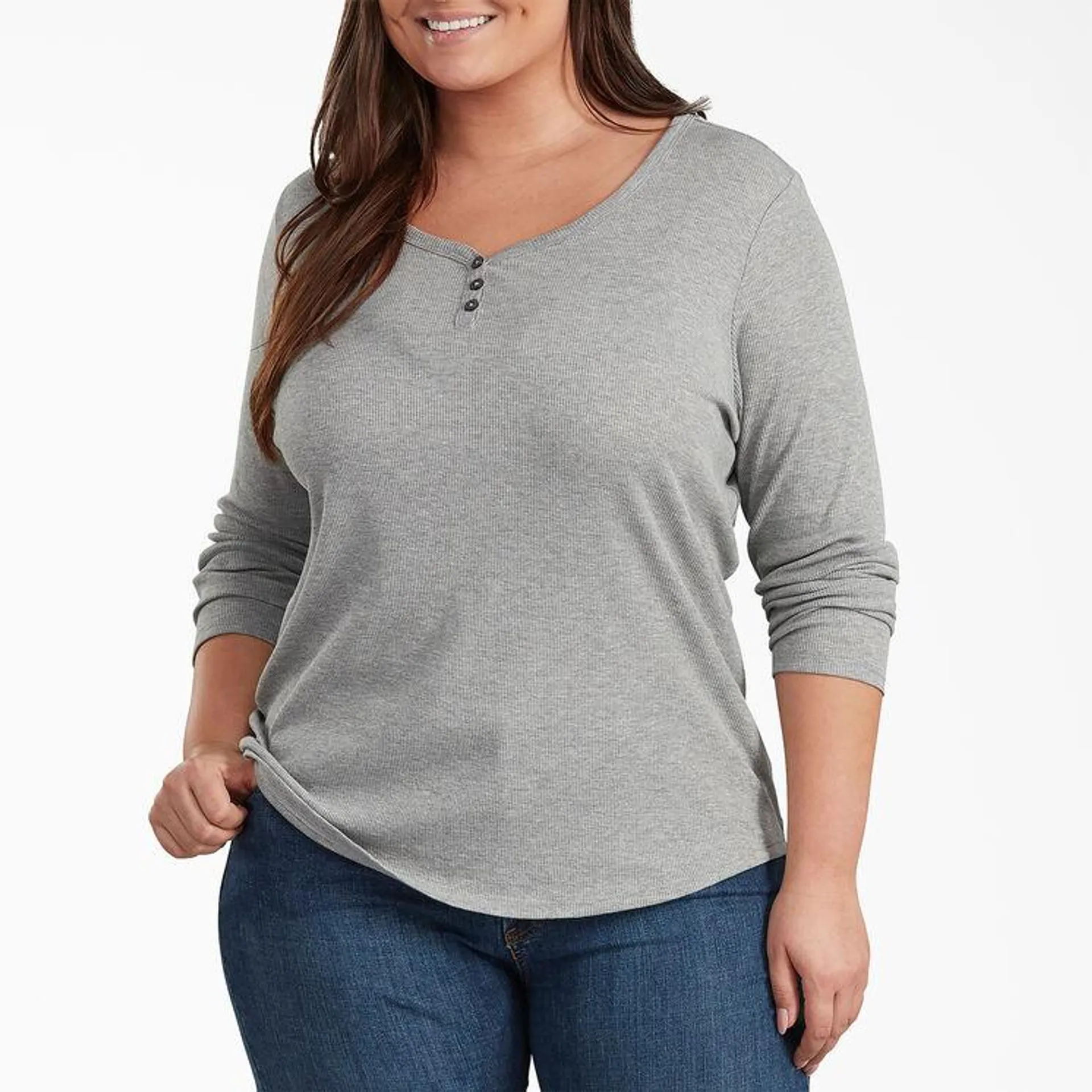 Women's Plus Henley Long Sleeve Shirt, Graphite Gray