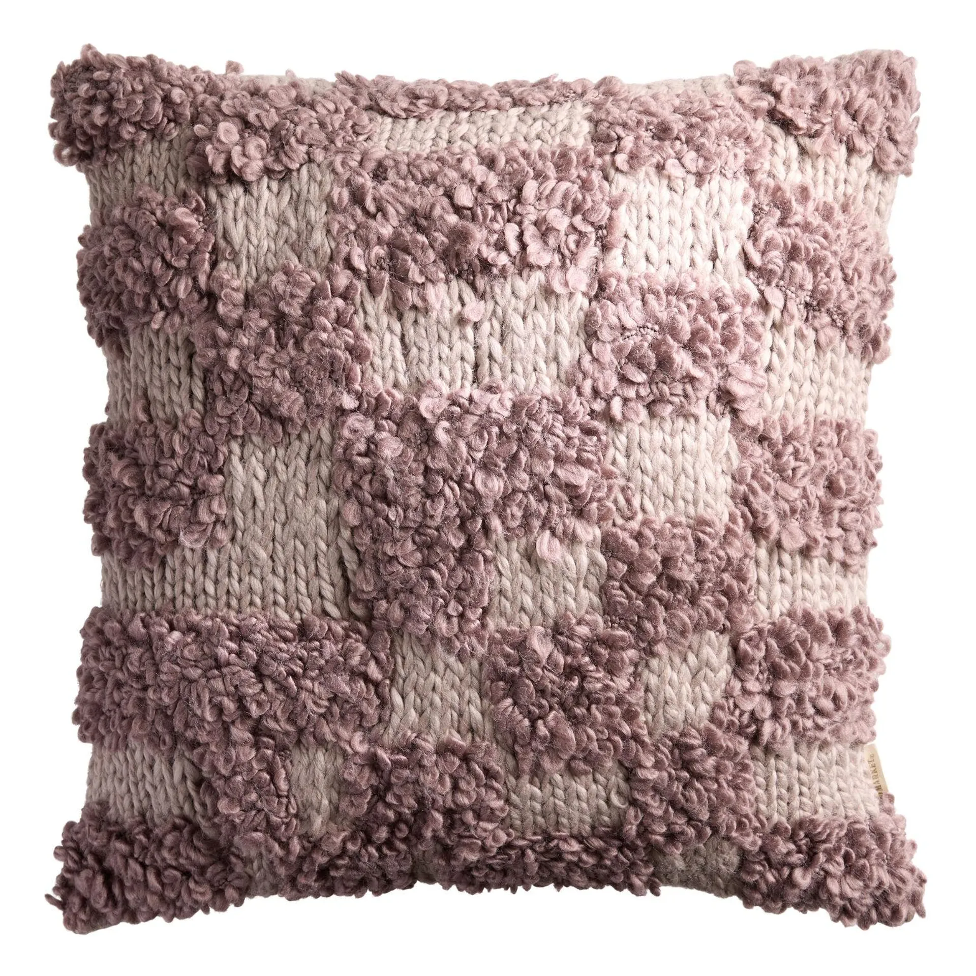 Lavender Hand Knit Abstract Checkered Throw Pillow