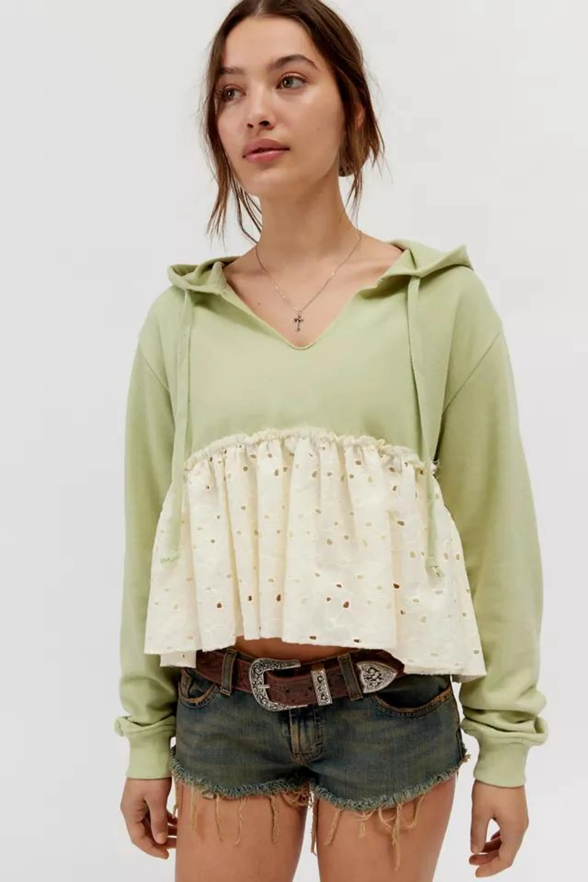 BDG Shai Eyelet Pullover Hoodie Sweatshirt