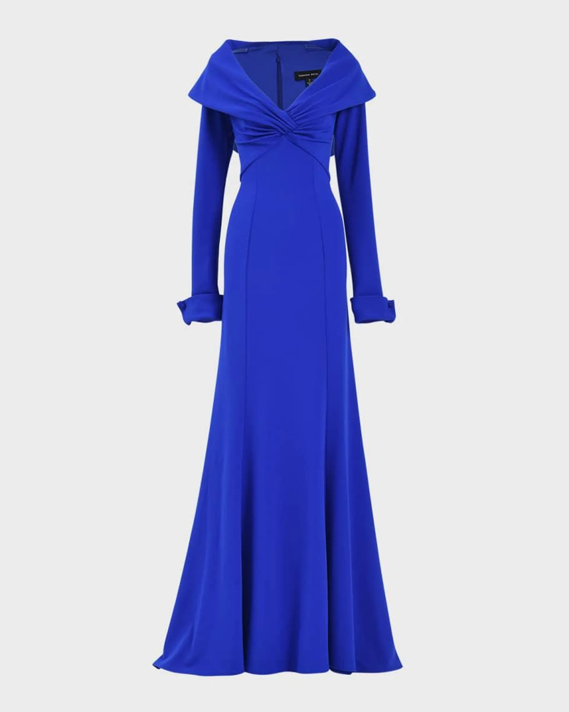 Twist-Front Crepe Column Gown