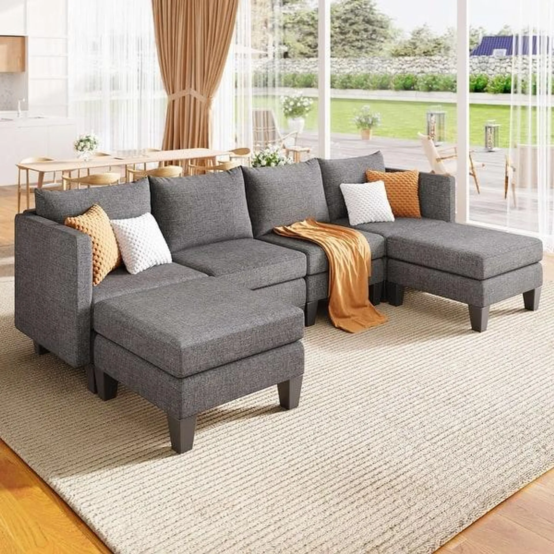 U-Shaped Sleeper Sofa, A+B+C can Form 4-Seater Modular Convertible Combination Sofa, A/B/C Sold Separately