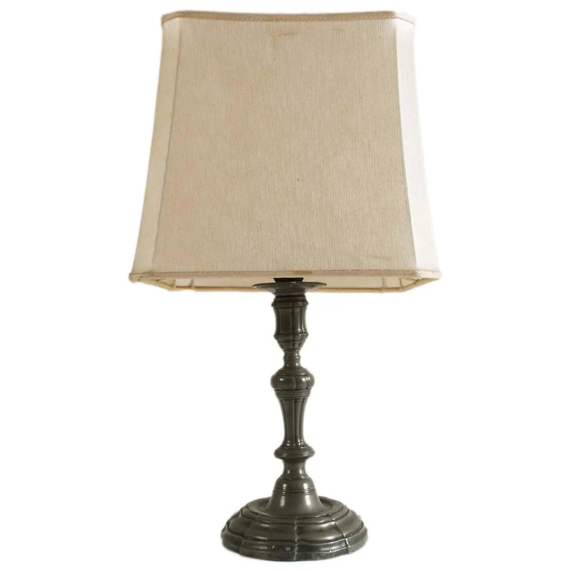 Antique 1930s Table Lamp in Patinated Pewter, Baroque style