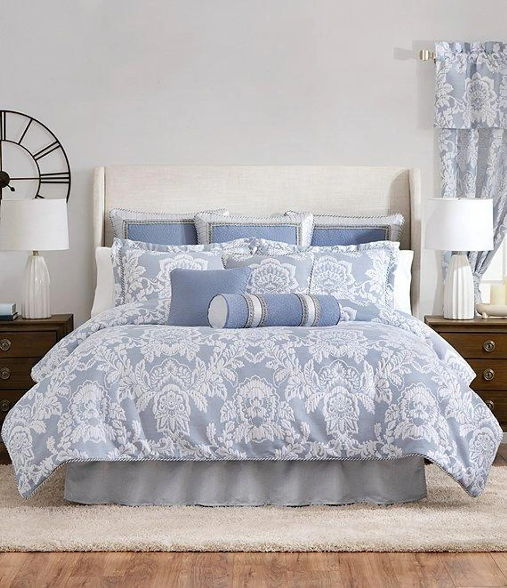 Woven Damask Floral Print Comforter Set