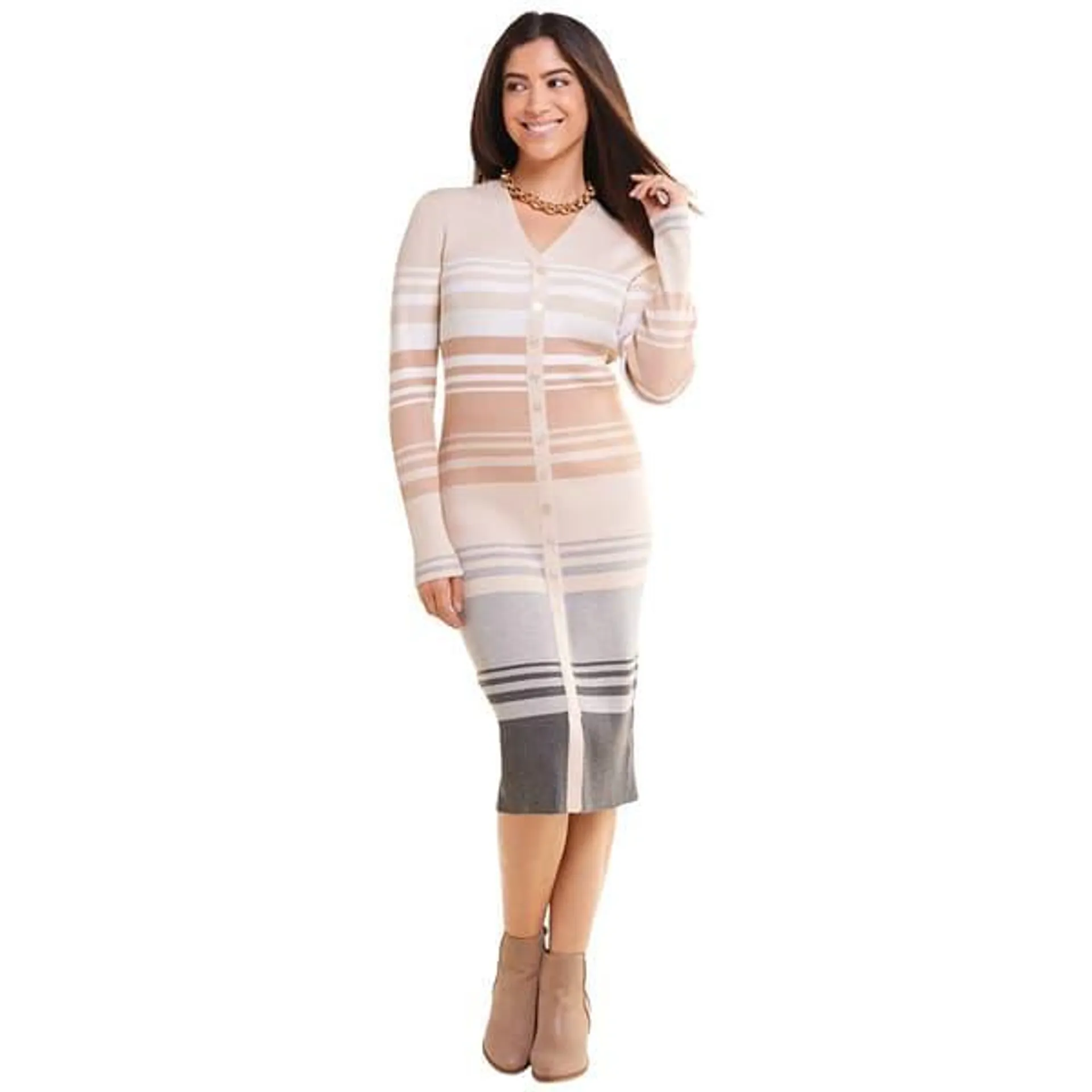 Womens Absolutely Famous Long Sleeve Rib Sweater Dress