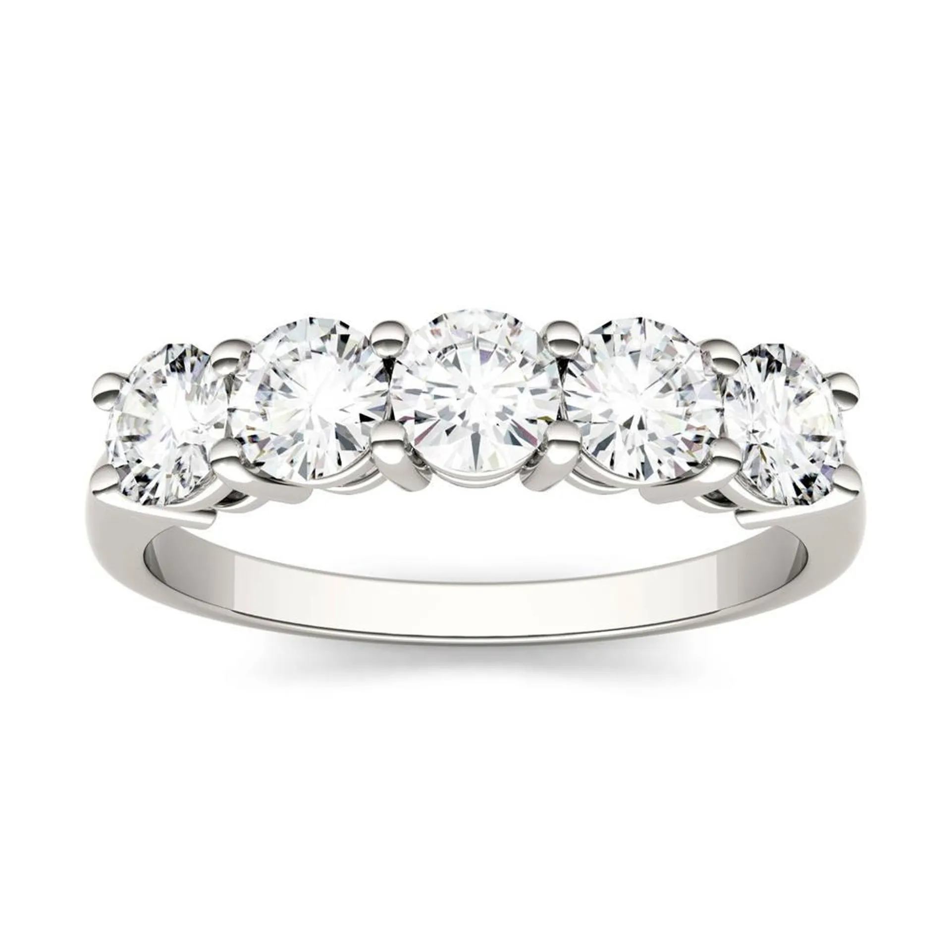 Charles & Colvard 14K White Gold Forever Bright Moissanite 4mm Round Five Stone Band, 1.15cttw DEW