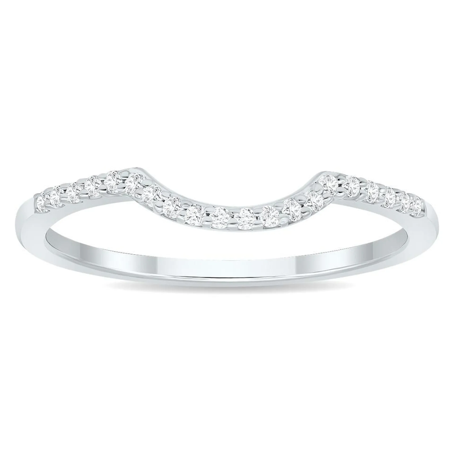 szul.com Women's 1/10 Carat TW Curved Diamond Wedding Band in 10K White Gold